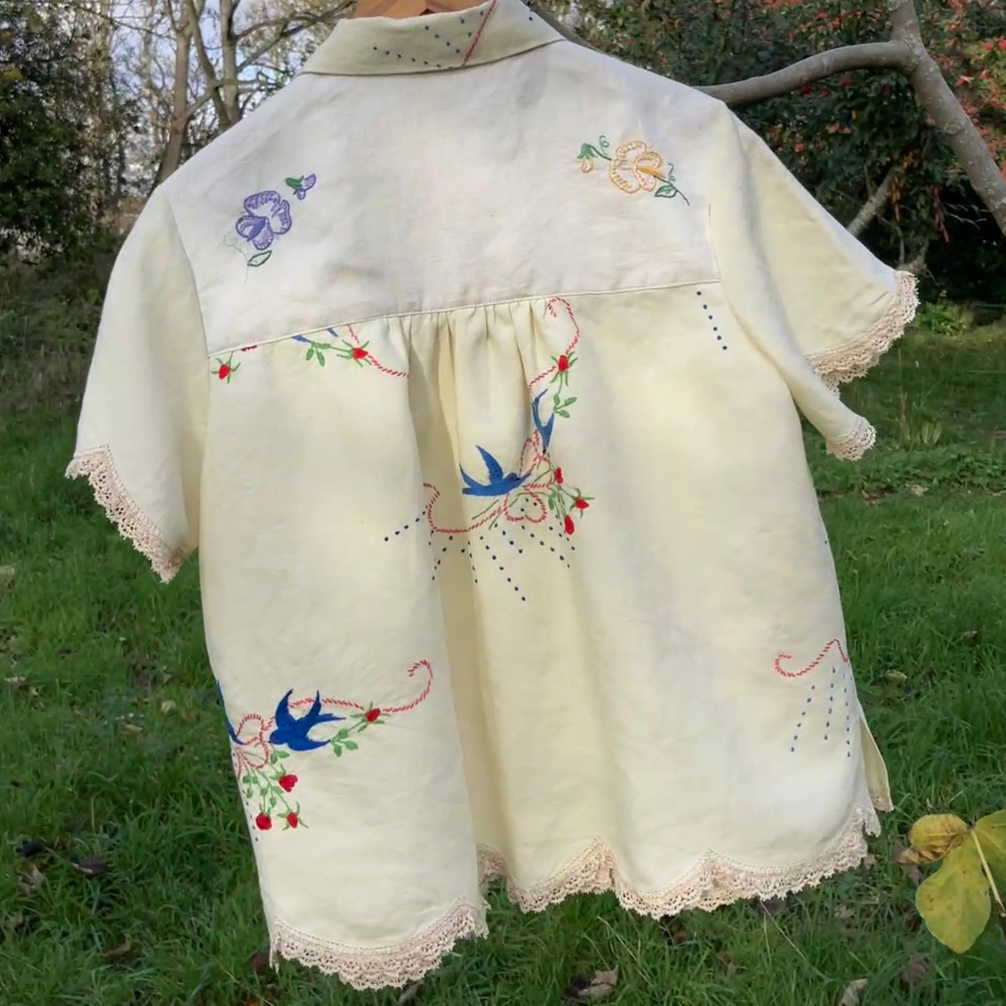 linen shirt made from vintage embroidered tablecloths
