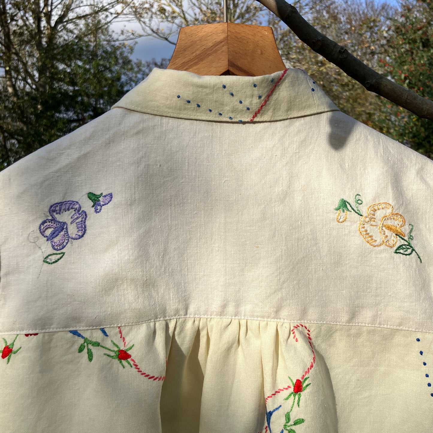 linen shirt made from vintage embroidered tablecloths