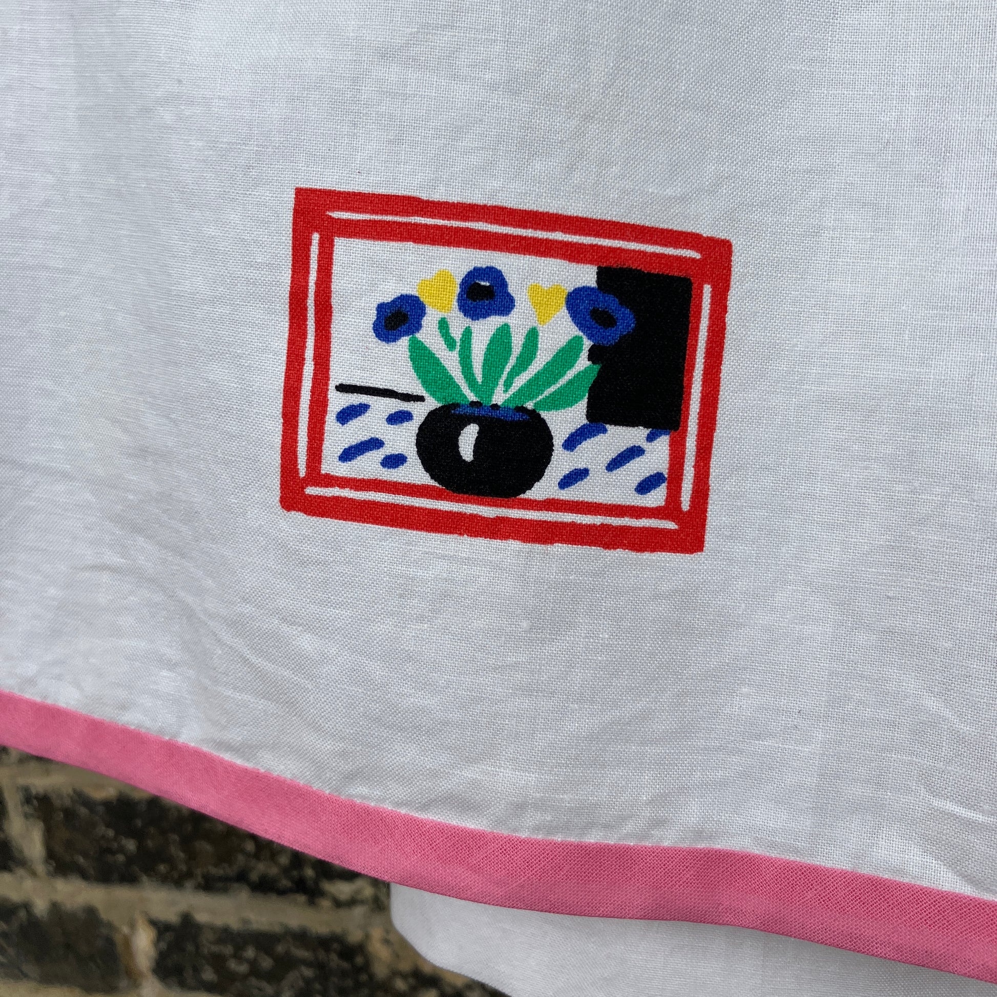 shirt made from 80s deadstock fabric with a print of tiny paintings in frames