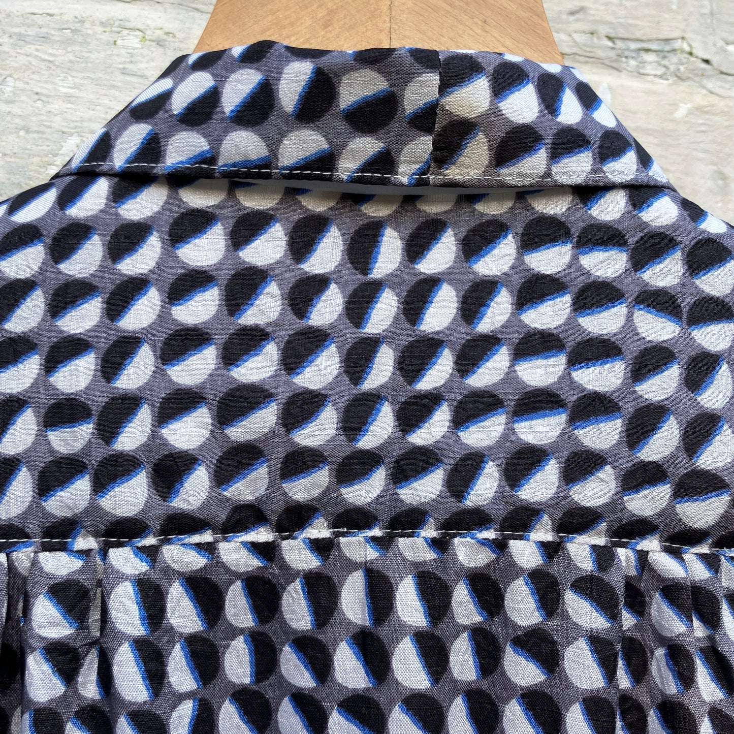 Geometric-print shirt made from reclaimed vintage fabric