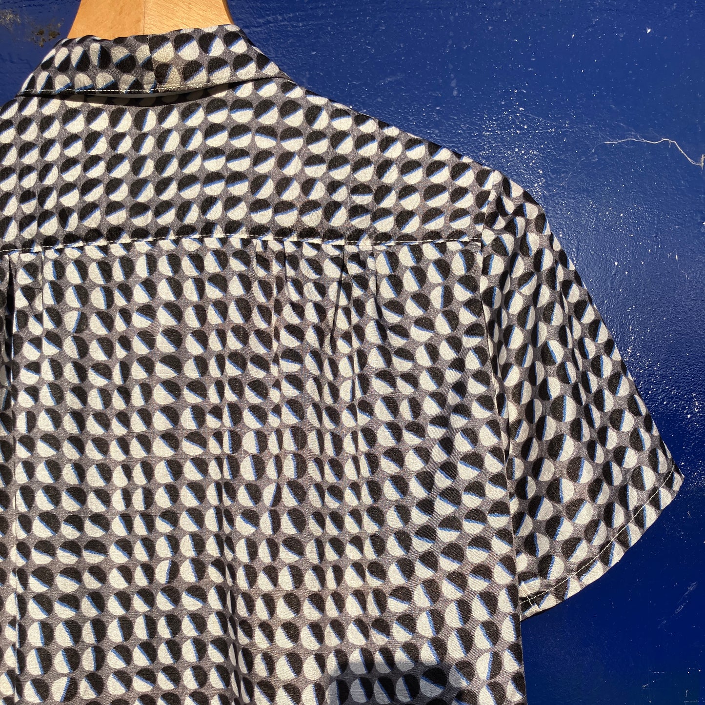 Geometric-print shirt made from reclaimed vintage fabric