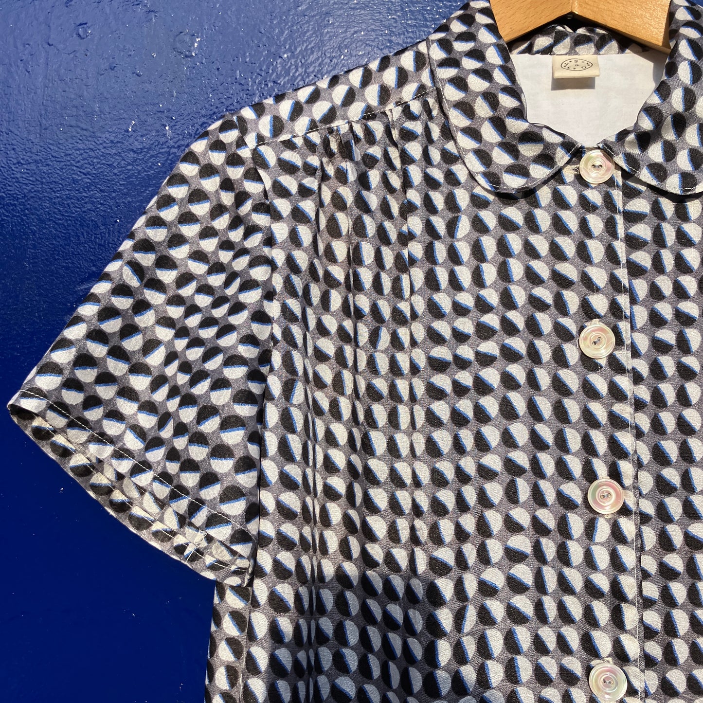 Geometric-print shirt made from reclaimed vintage fabric
