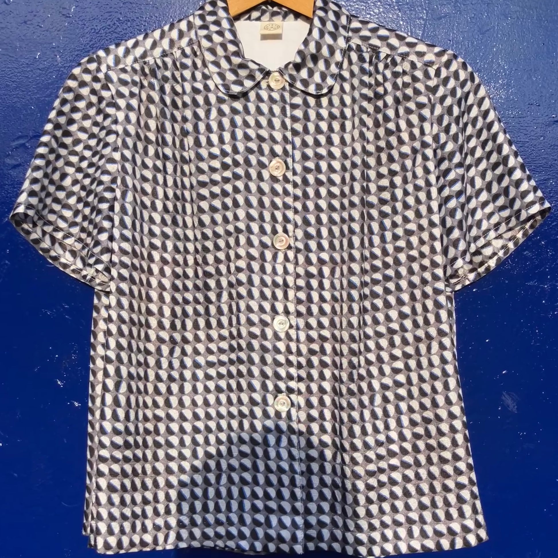 Geometric-print shirt made from reclaimed vintage fabric