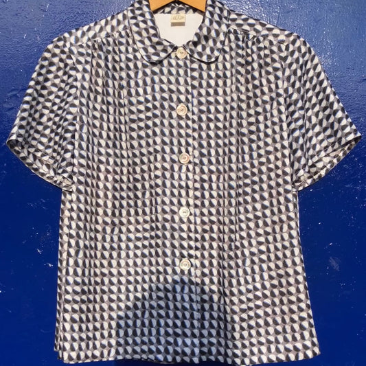 Geometric-print shirt made from reclaimed vintage fabric