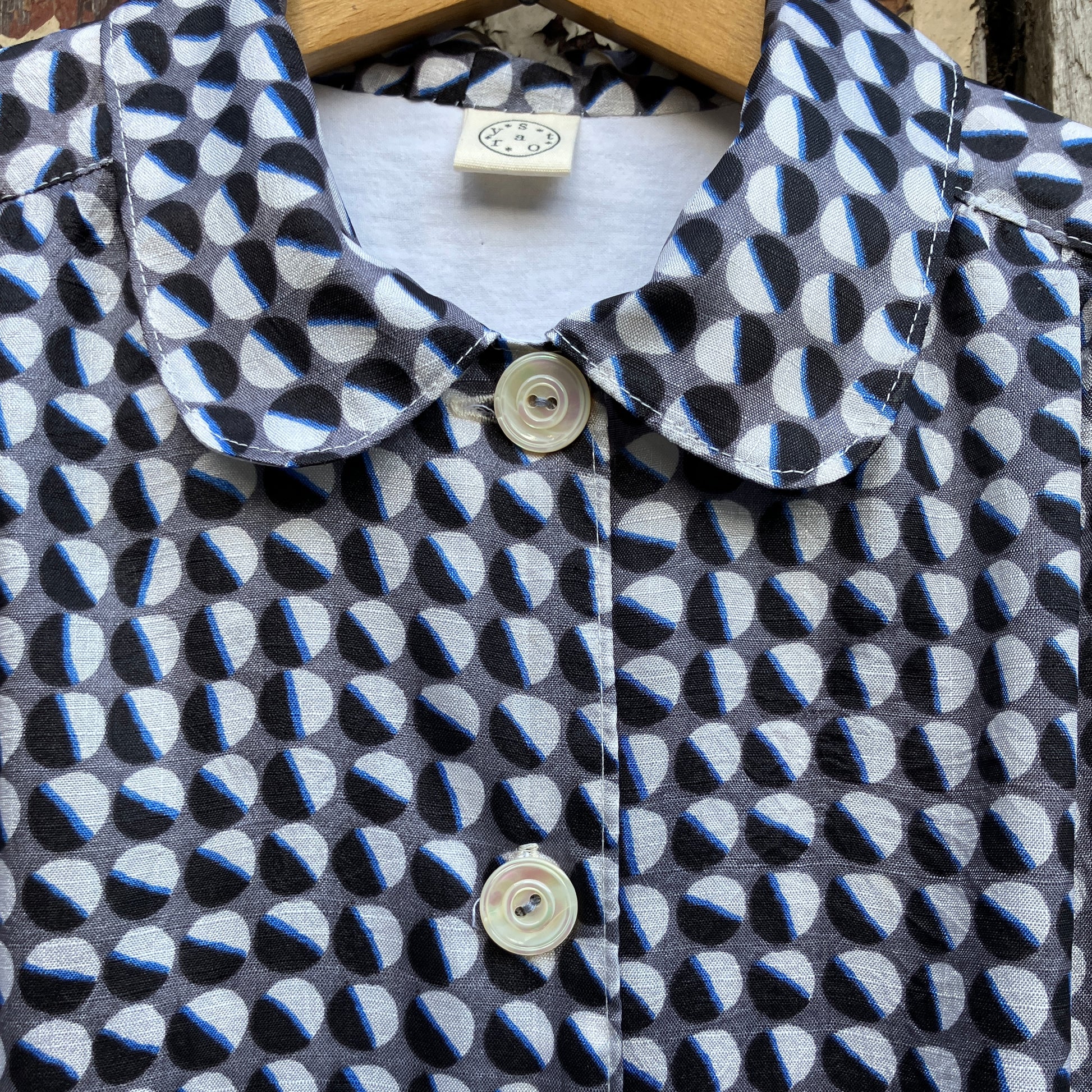 Geometric-print shirt made from reclaimed vintage fabric