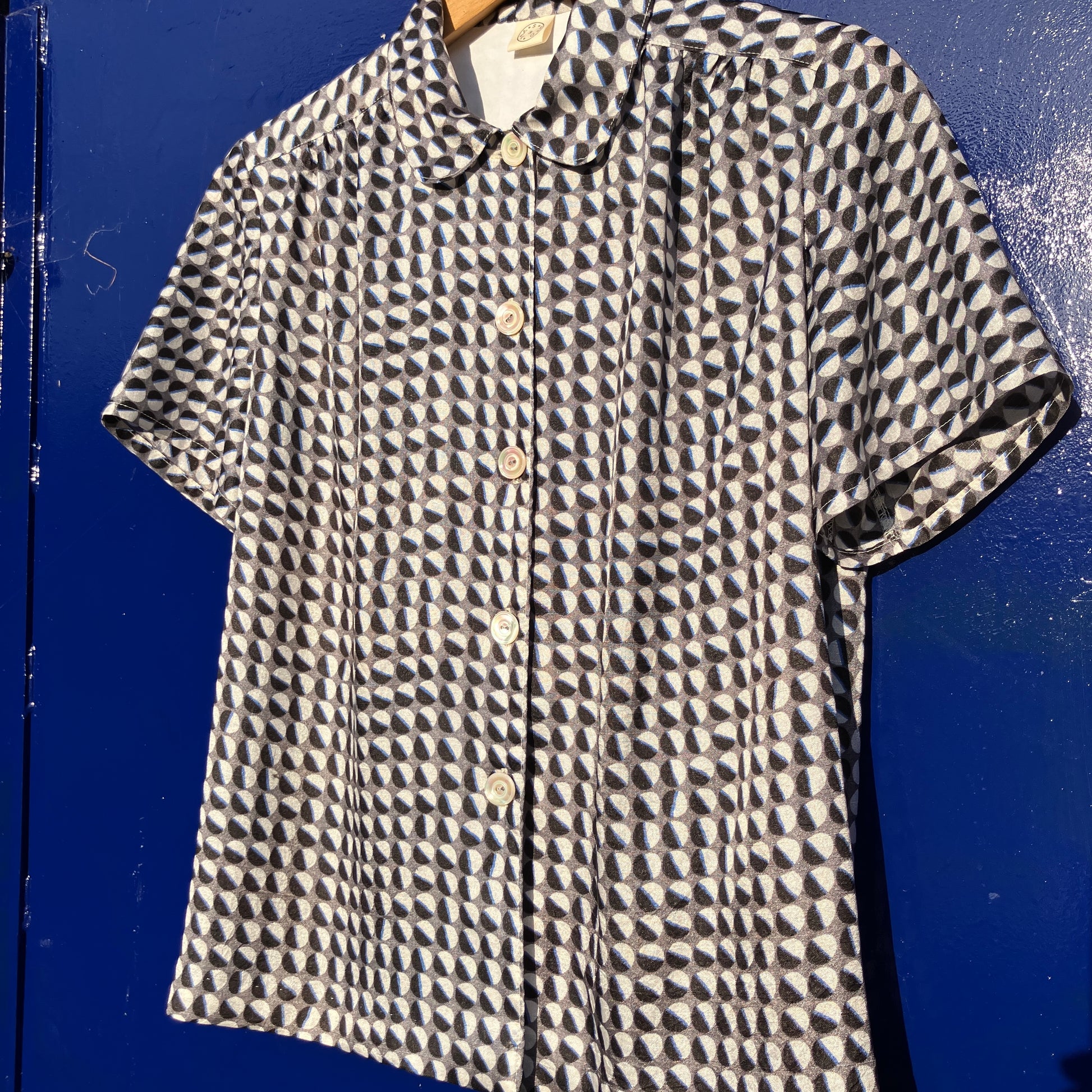 Geometric-print shirt made from reclaimed vintage fabric