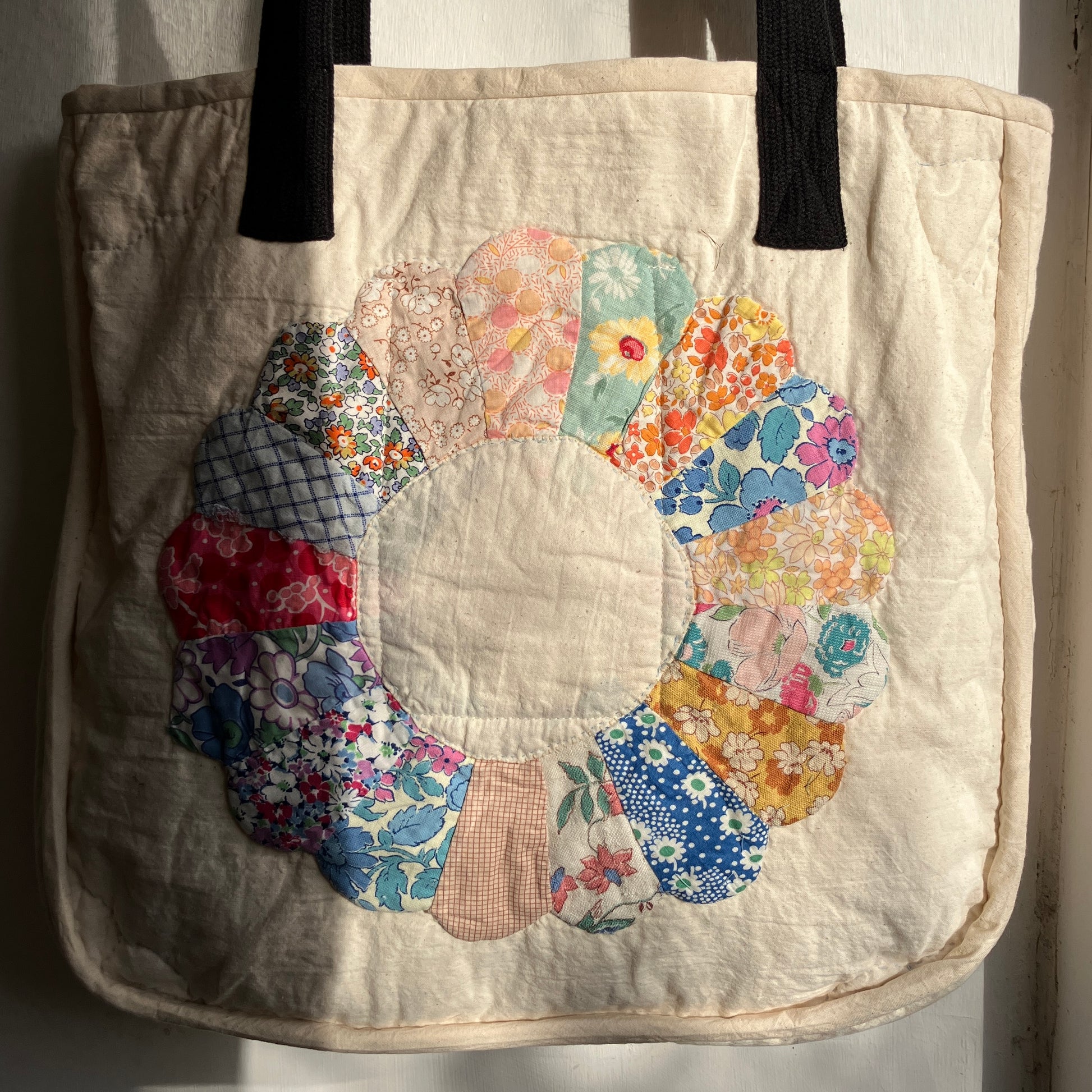 Tote bags with vintage patchwork and internal pocket