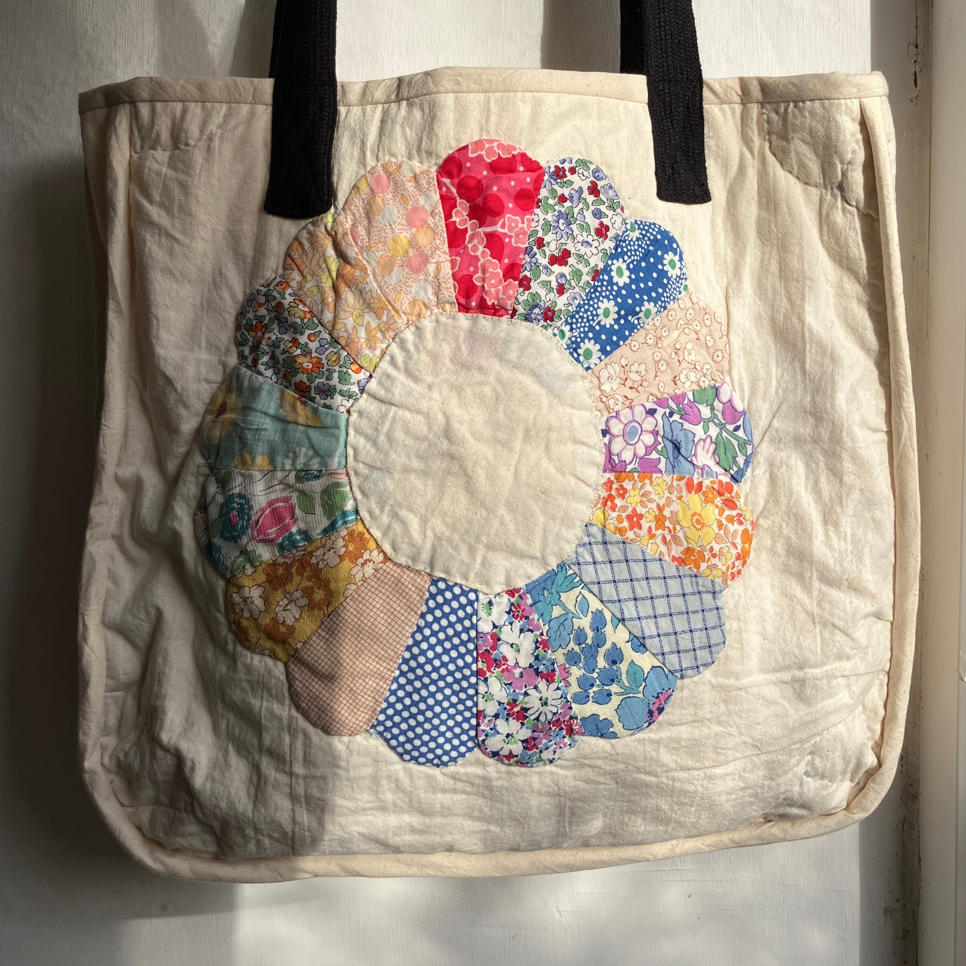 Tote bags with vintage patchwork and internal pocket