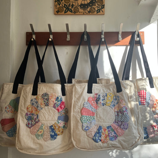 Tote bags with vintage patchwork and internal pocket