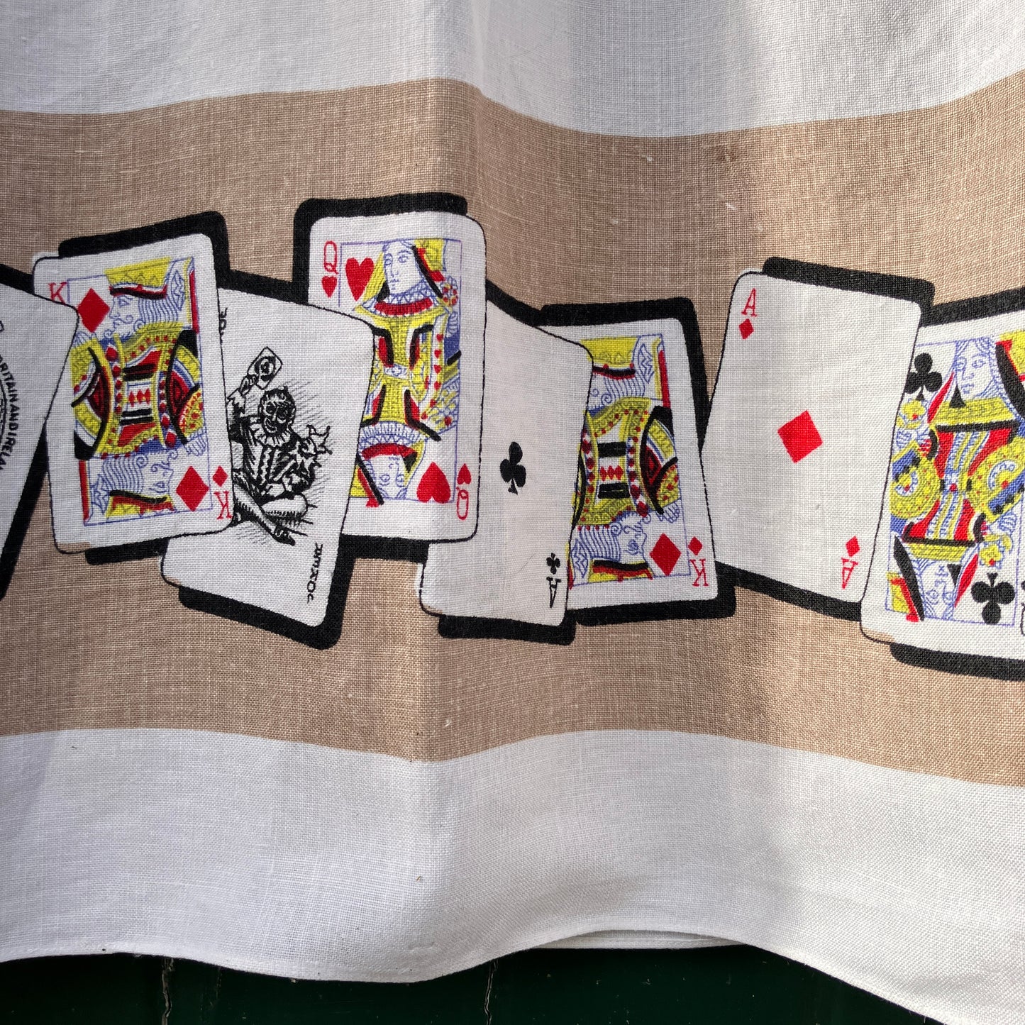 Shirt made from a vintage recycled tablecloth with playing cards print