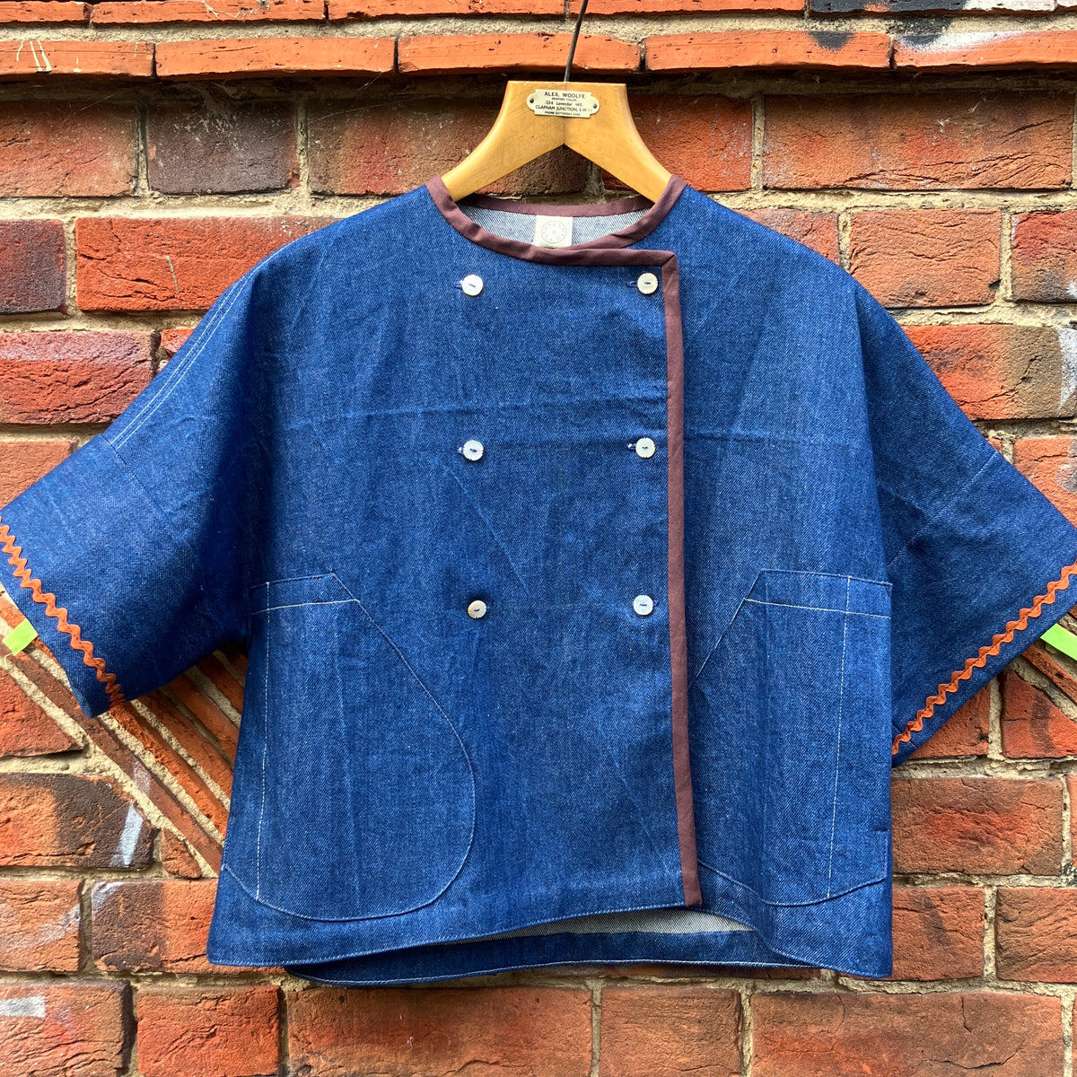 double breasted reclaimed denim boxy top