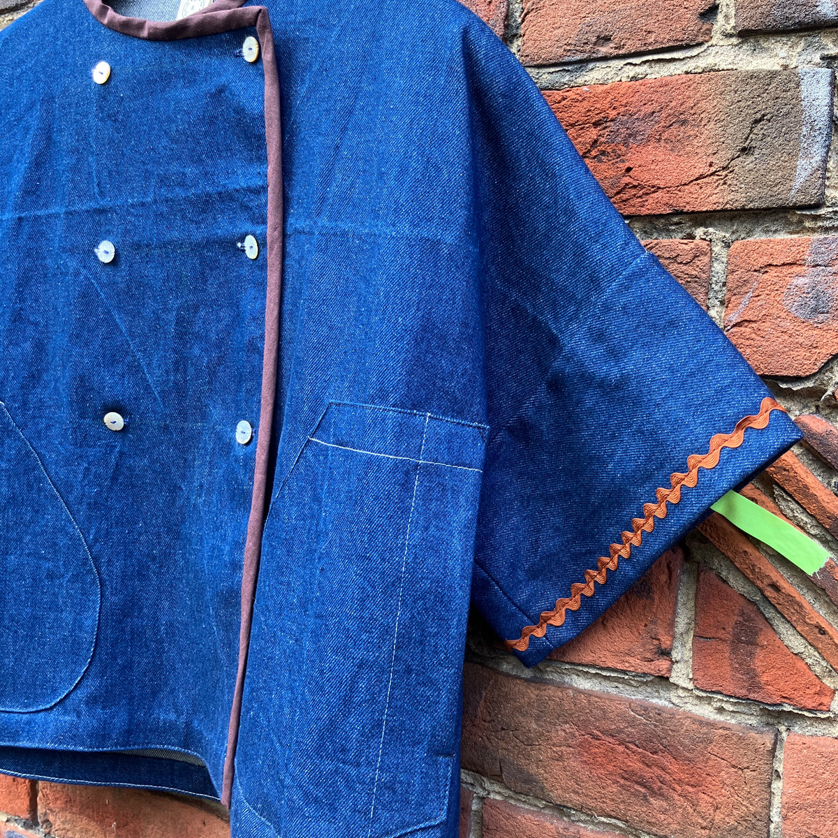 double breasted reclaimed denim boxy top