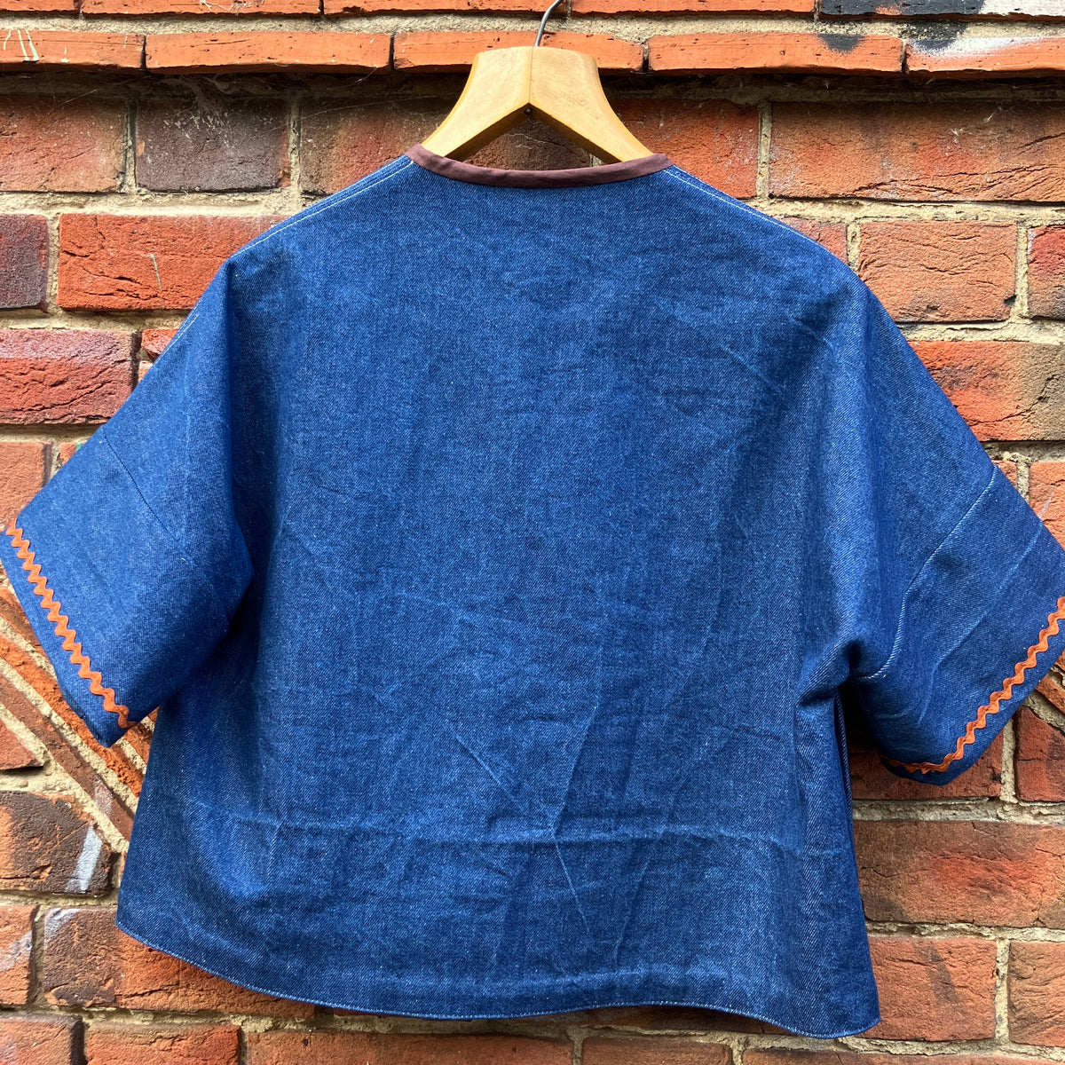 double breasted reclaimed denim boxy top