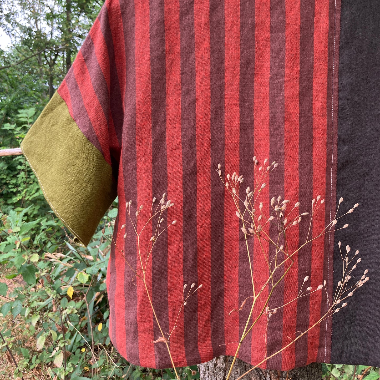Reclaimed linen double-breasted patchwork top