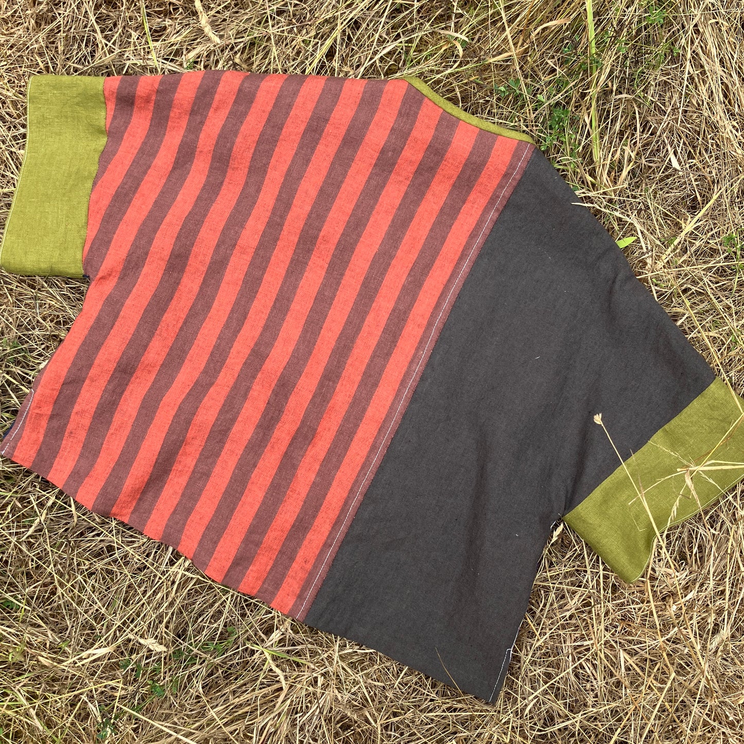 Reclaimed linen double-breasted patchwork top