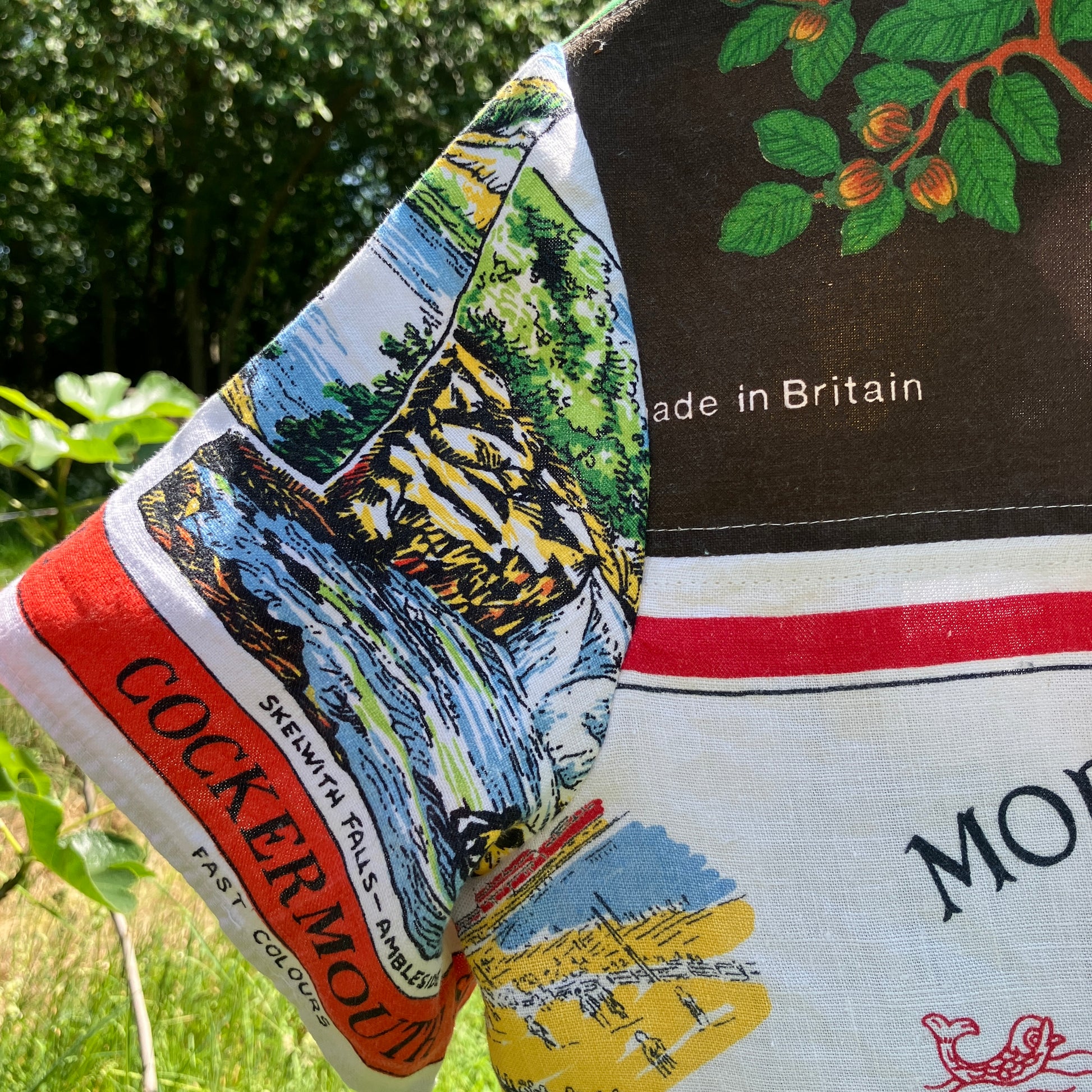 Shirt and shorts set made from vintage holiday souvenir tea towels