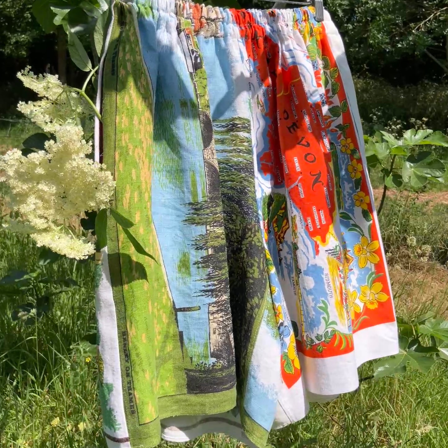 Shirt and shorts set made from vintage holiday souvenir tea towels