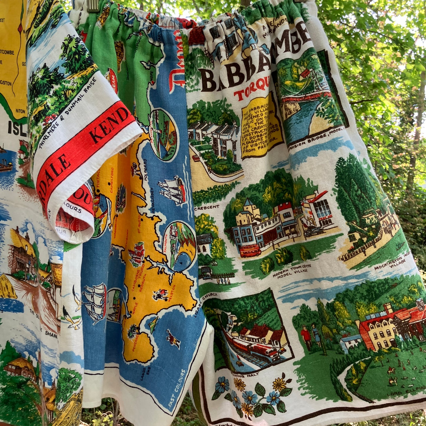 Shirt and shorts set made from vintage holiday souvenir tea towels