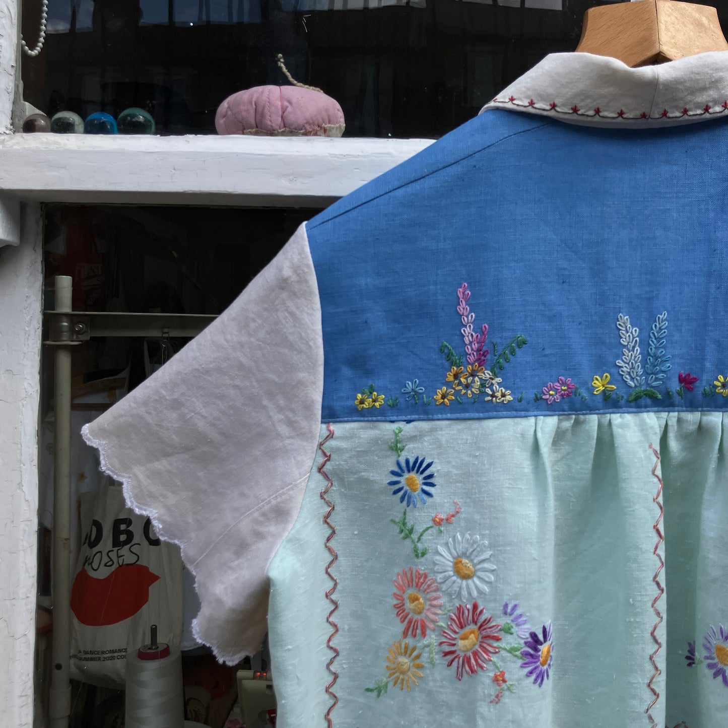 Multi-coloured recycled tablecloth shirt