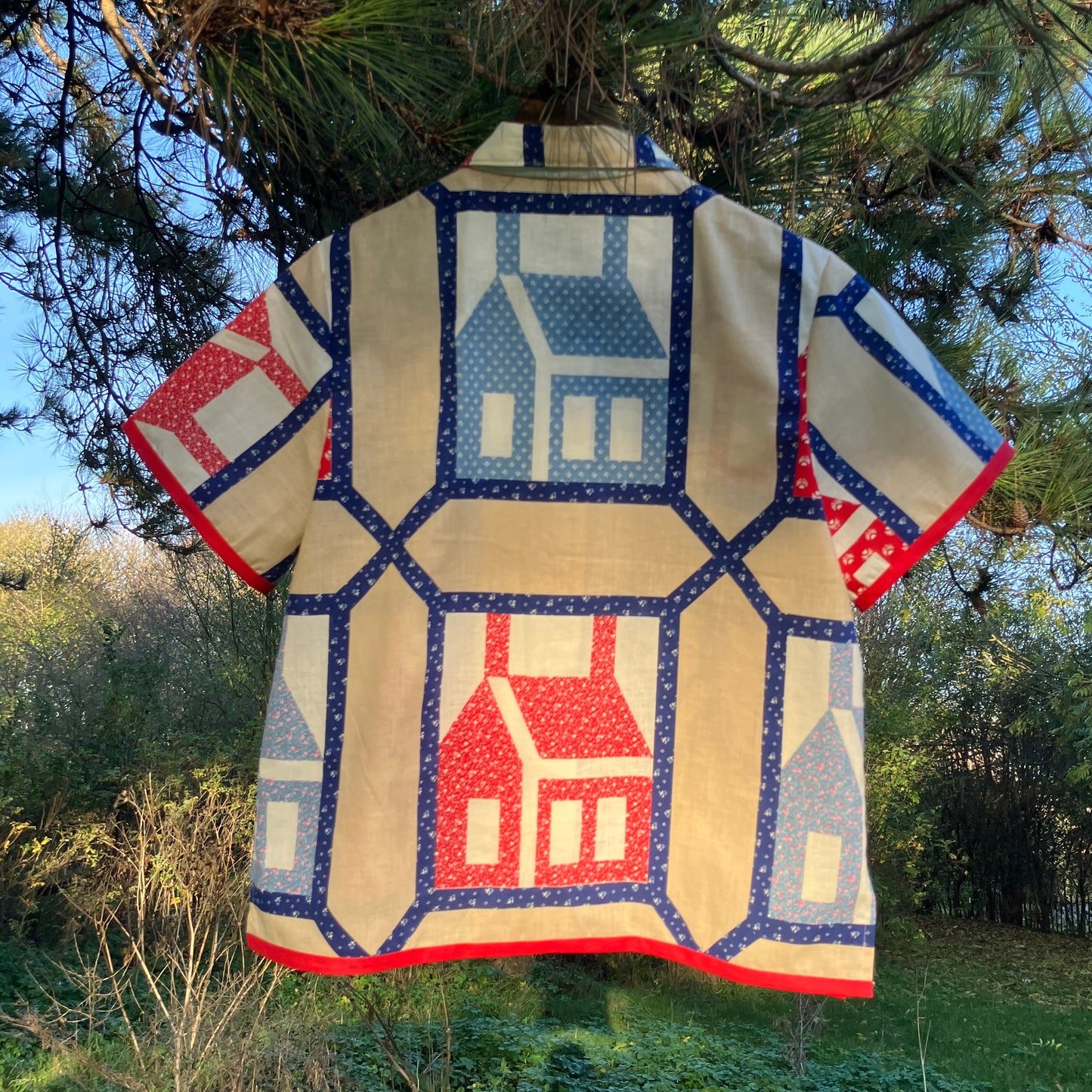 Shirt made from Schoolhouse print reclaimed fabric