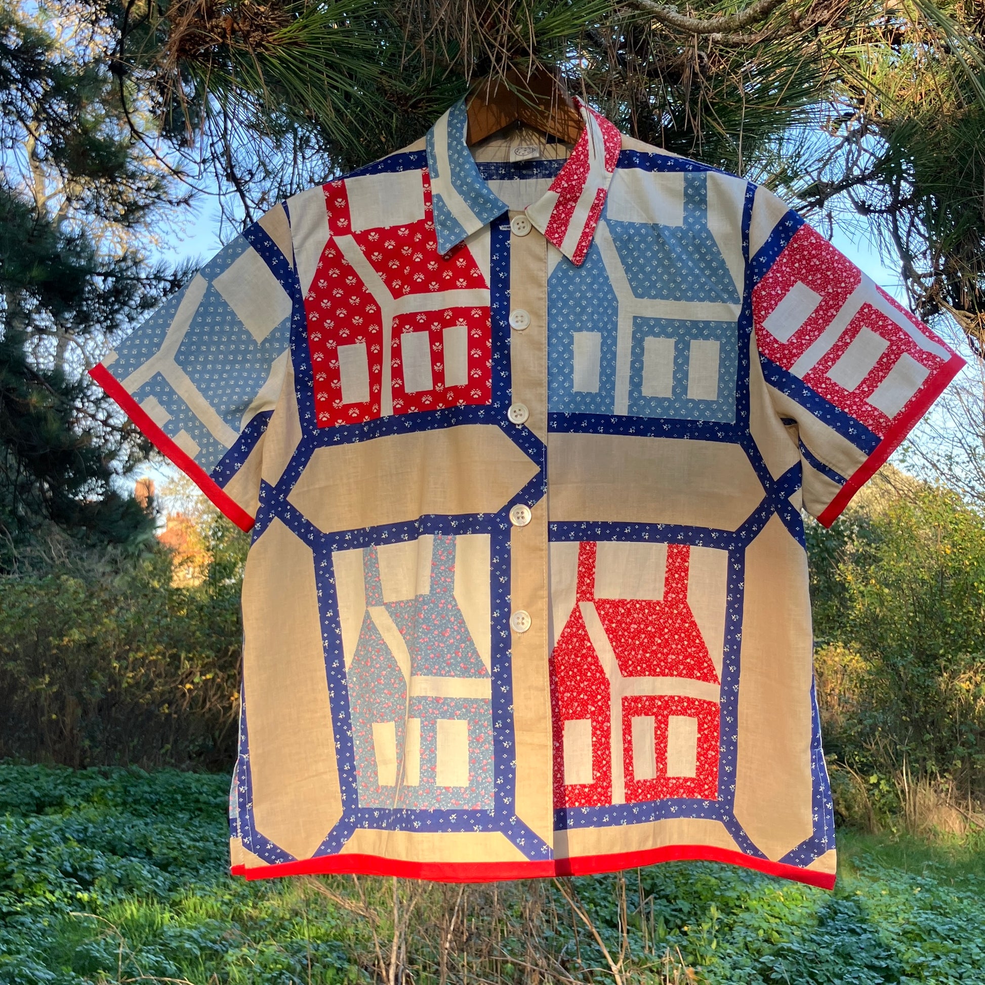 Shirt made from Schoolhouse print reclaimed fabric