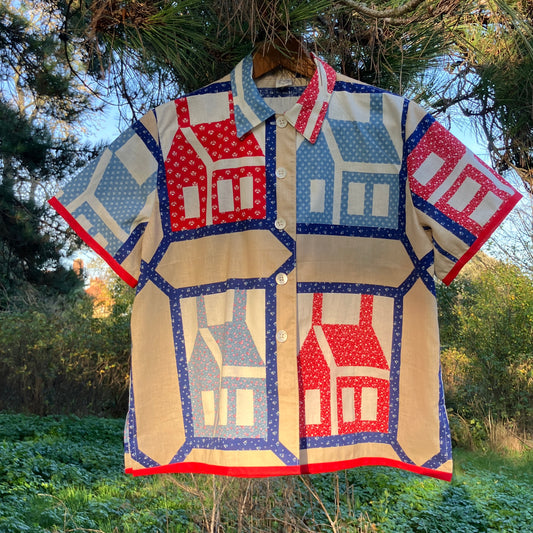 Shirt made from Schoolhouse print reclaimed fabric