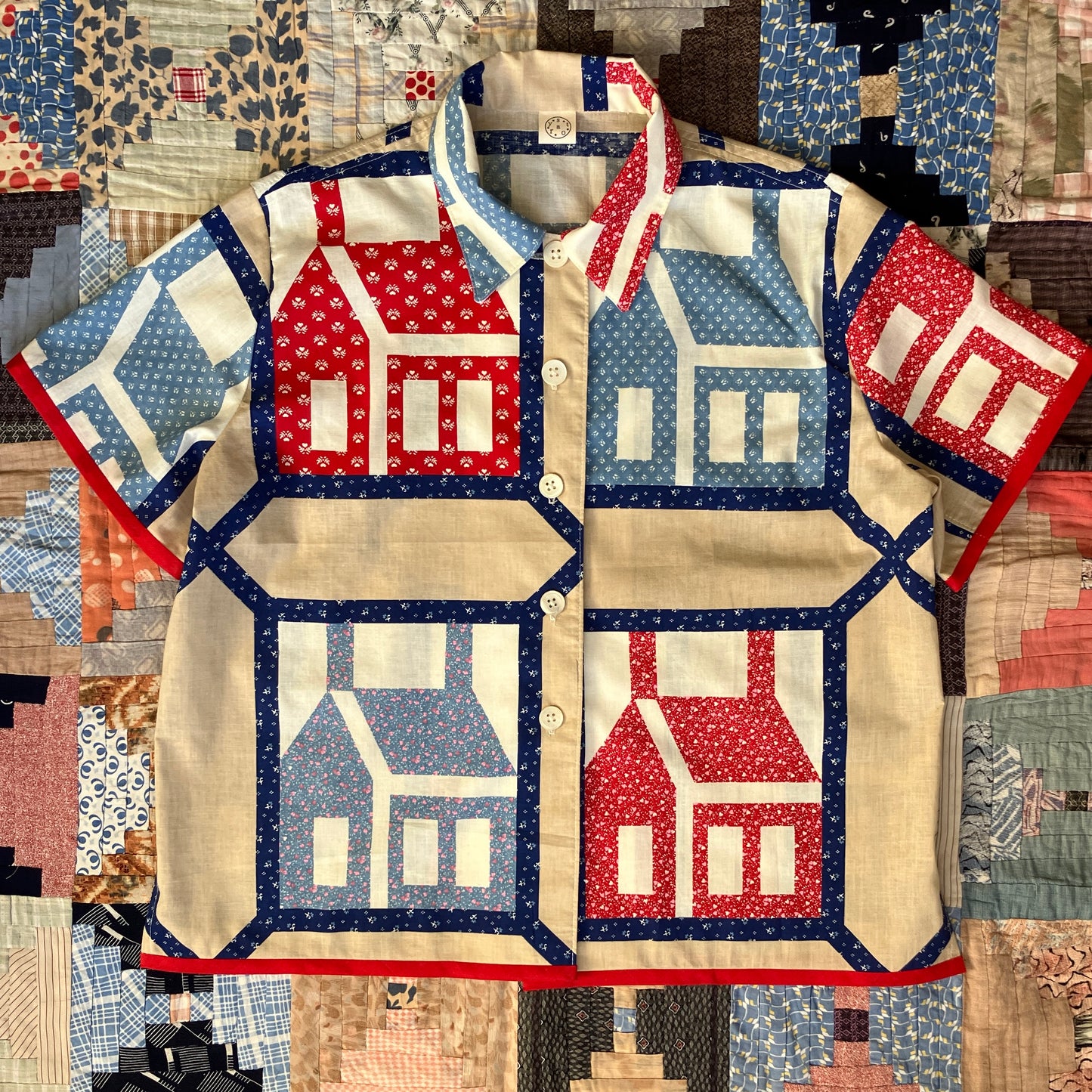 Shirt made from Schoolhouse print reclaimed fabric