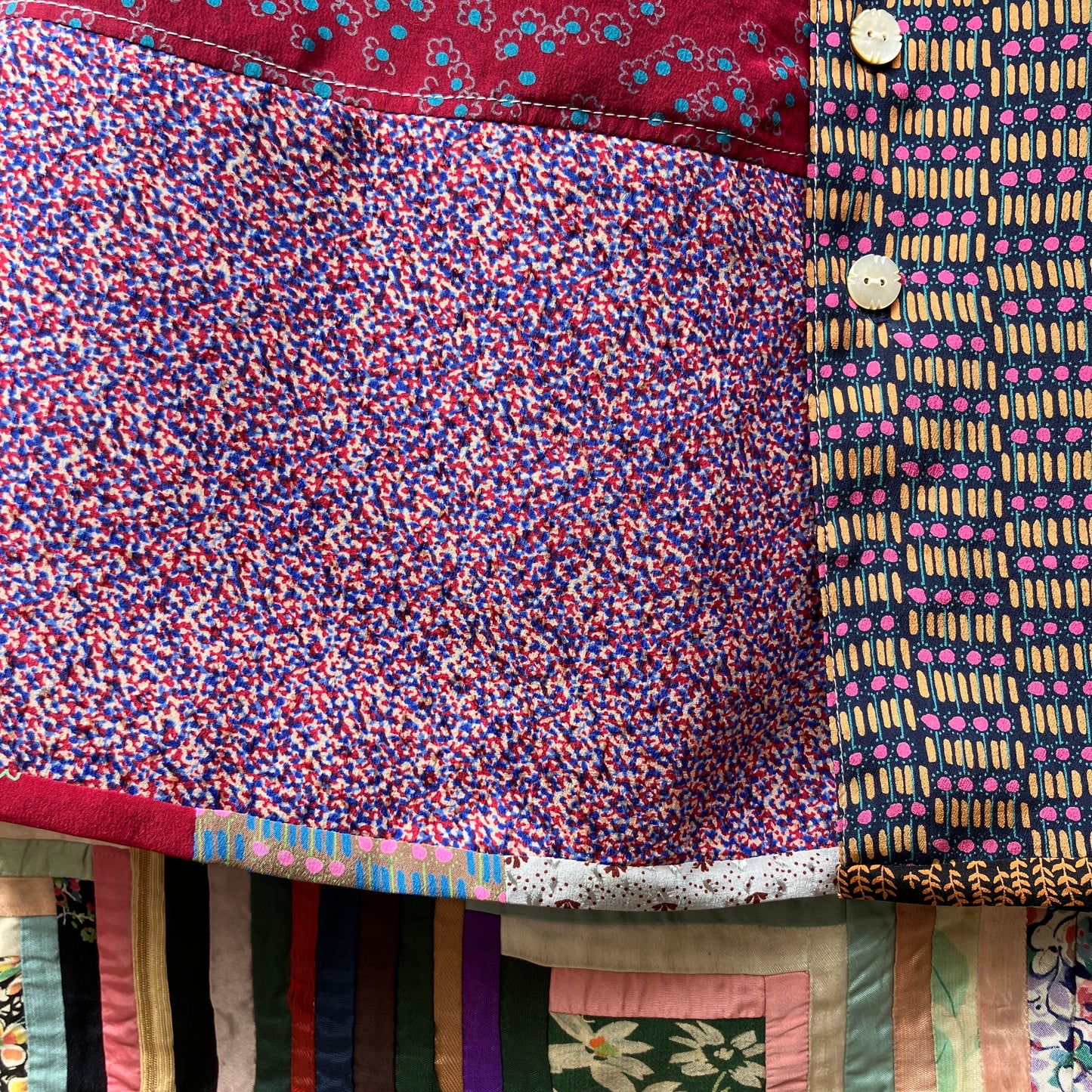 Patchwork blouse made from samples of 70s silk