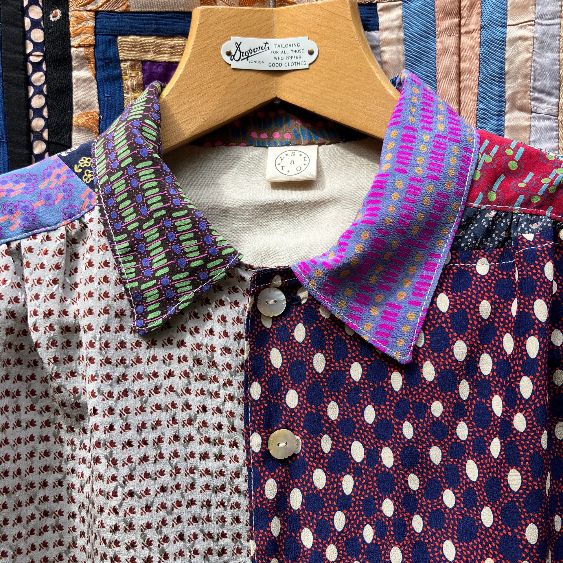 Patchwork blouse made from samples of 70s silk