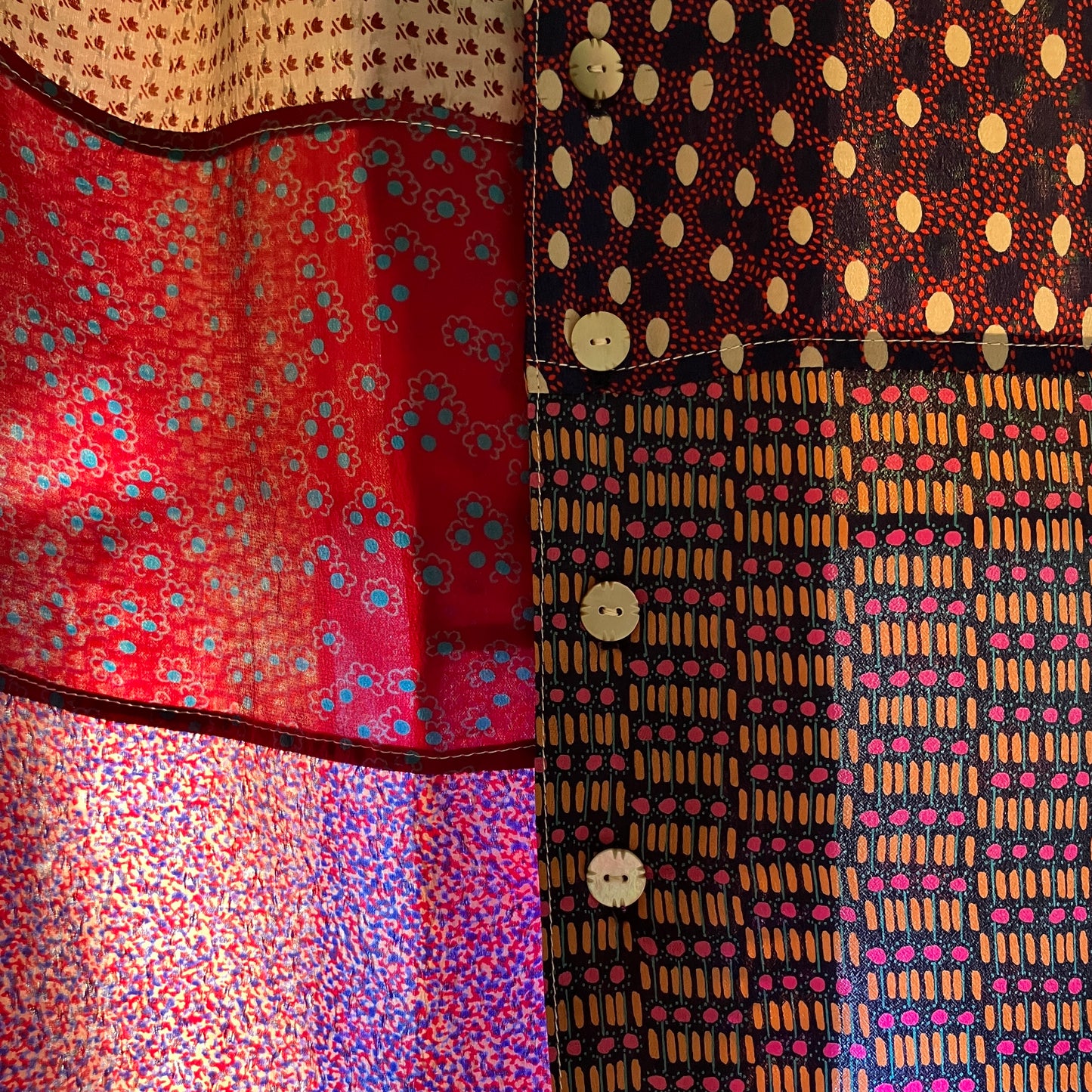 Patchwork blouse made from samples of 70s silk