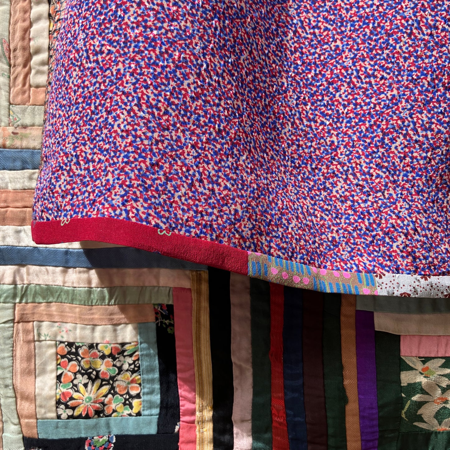 Patchwork blouse made from samples of 70s silk