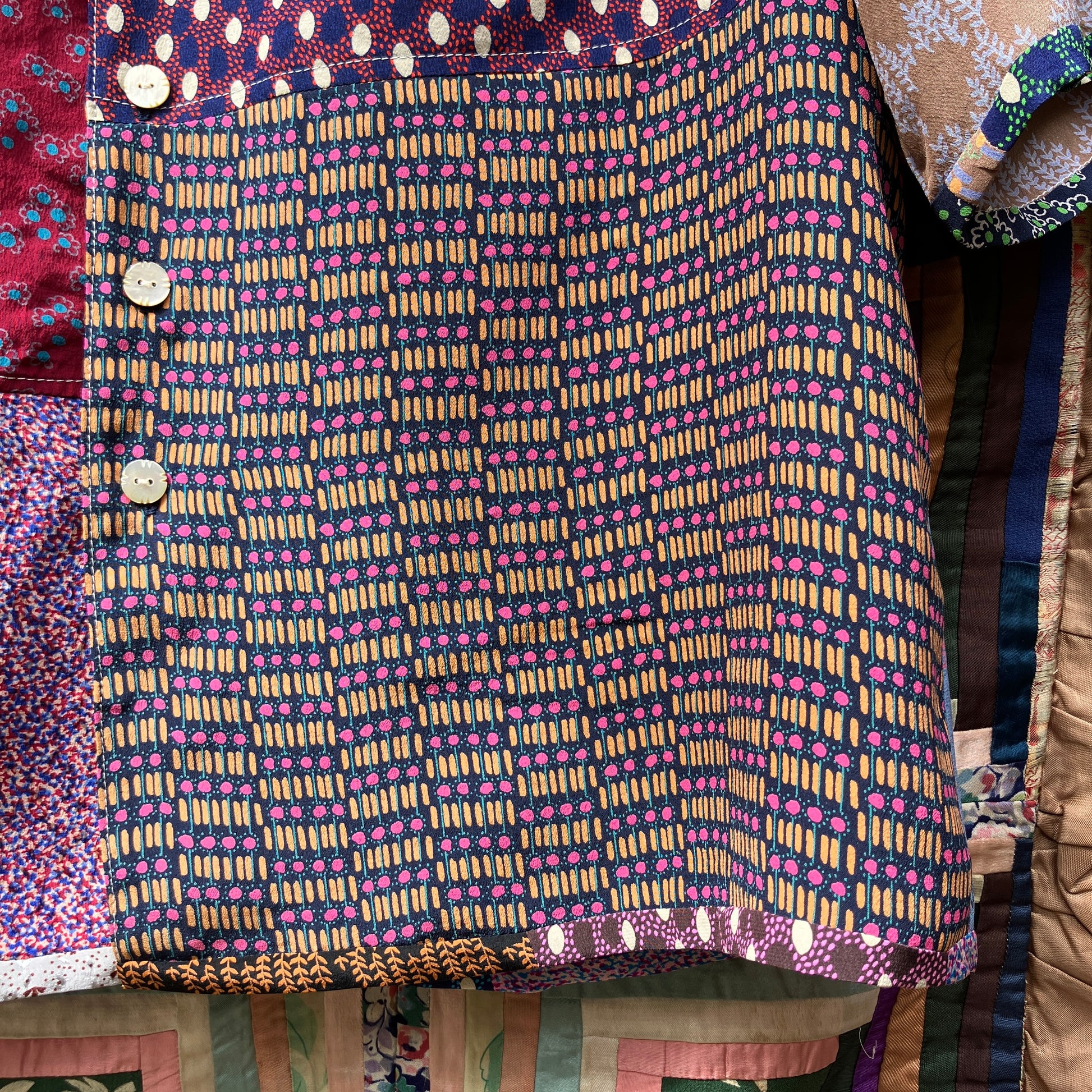 Patchwork blouse made from samples of 70s silk