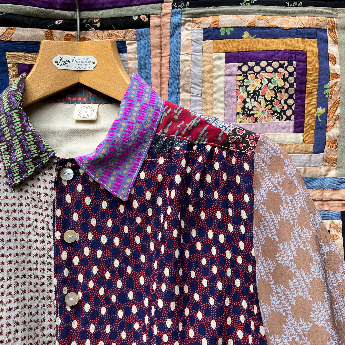 Patchwork blouse made from samples of 70s silk