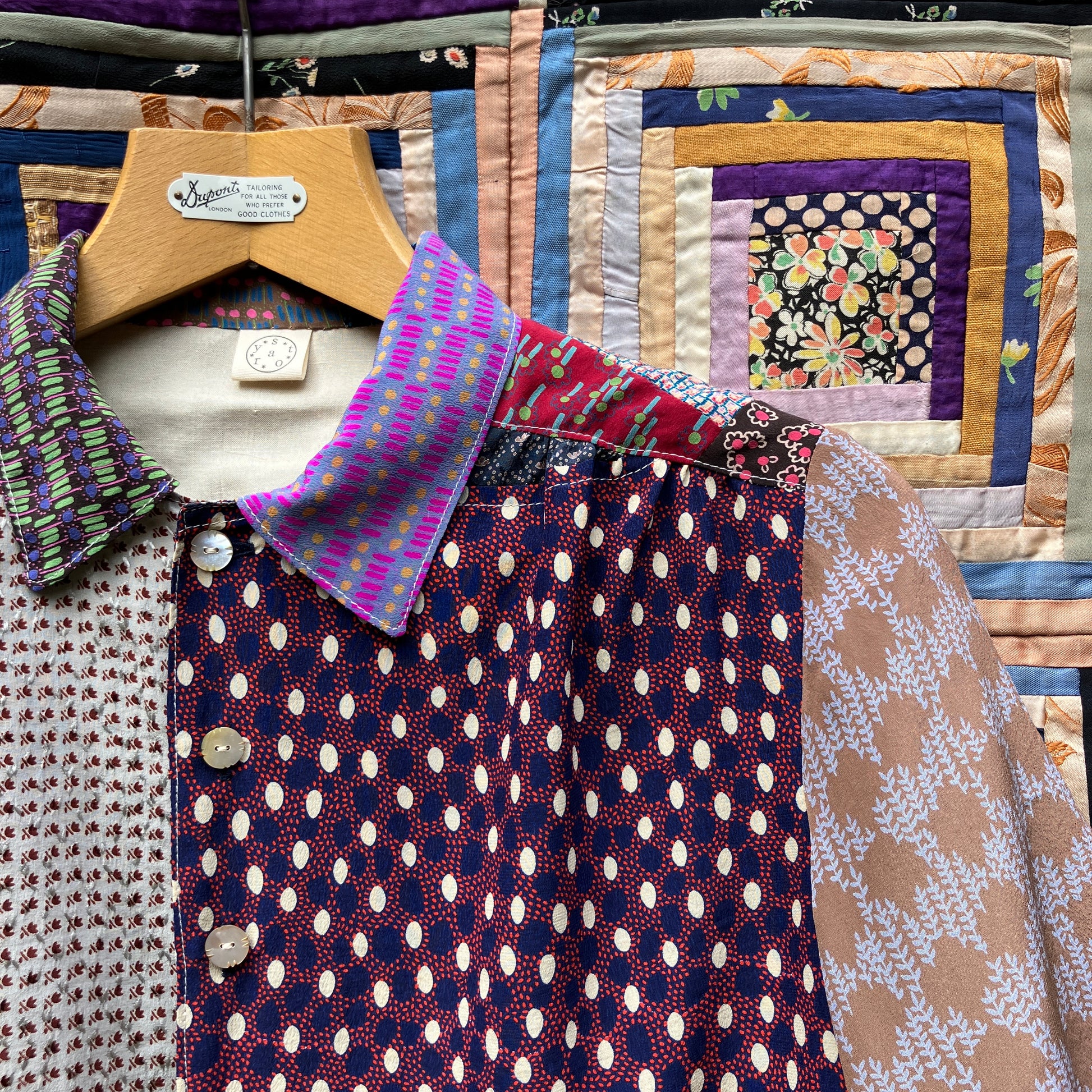 Patchwork blouse made from samples of 70s silk