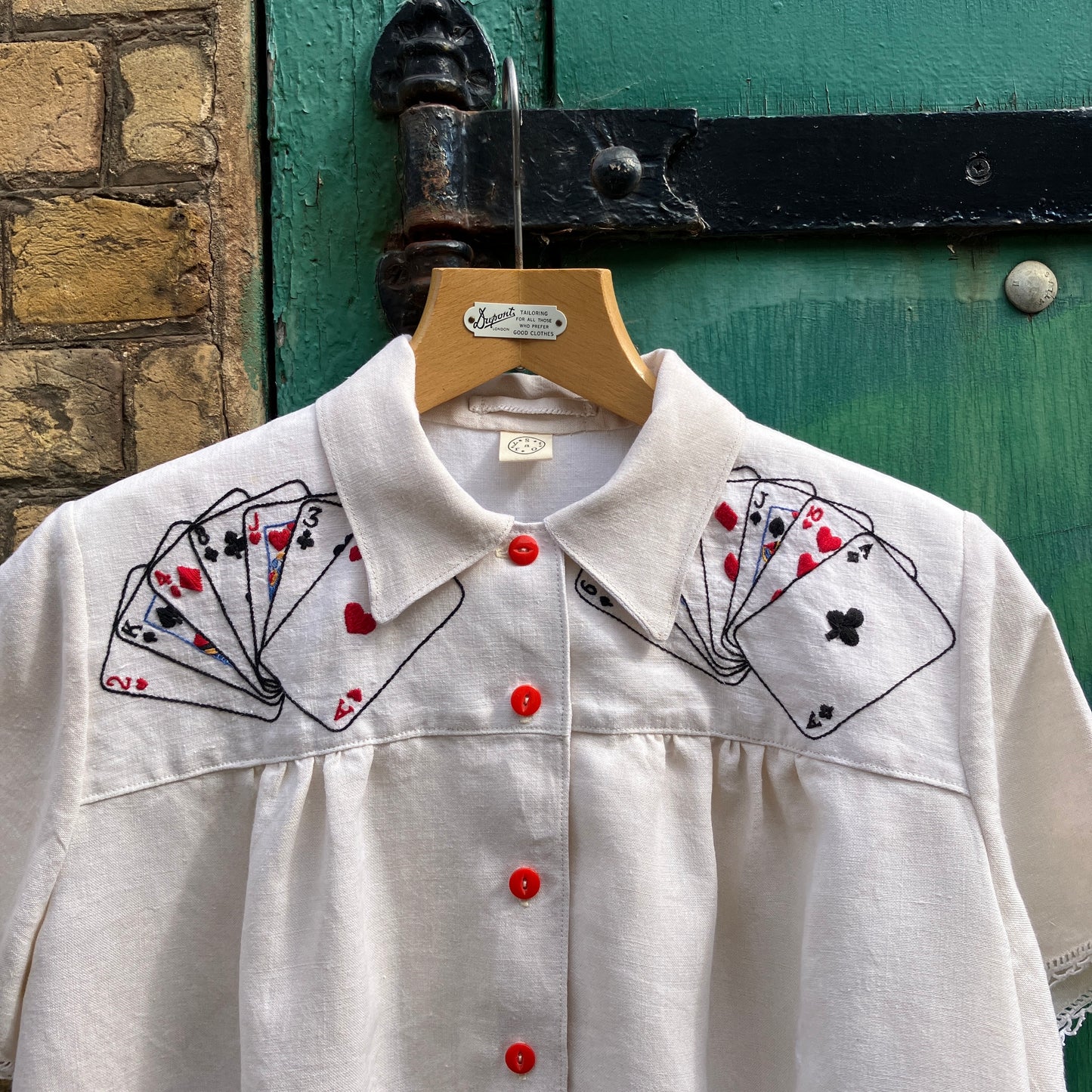 Hand made 'playing cards' recycled tablecloth shirt