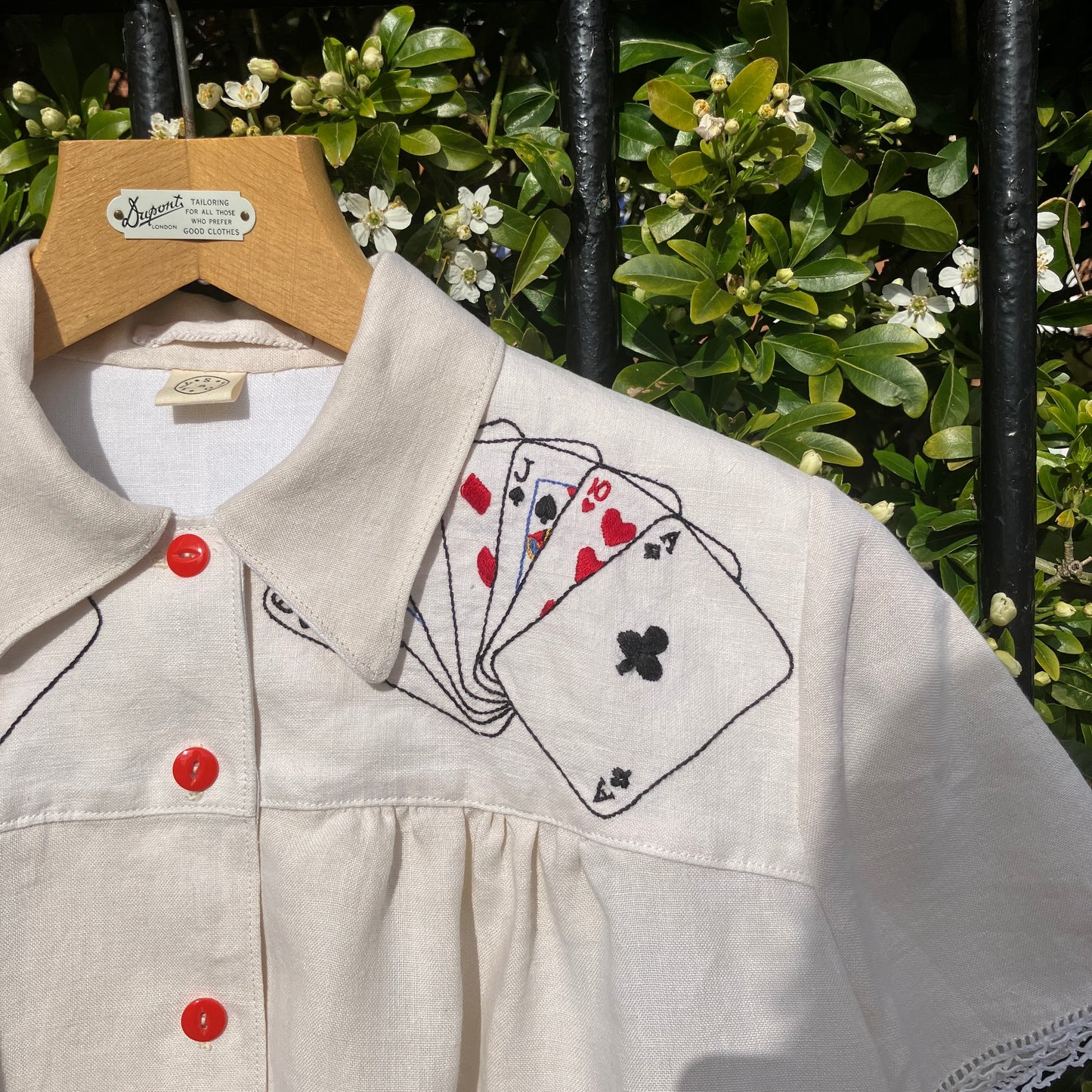 Hand made 'playing cards' recycled tablecloth shirt