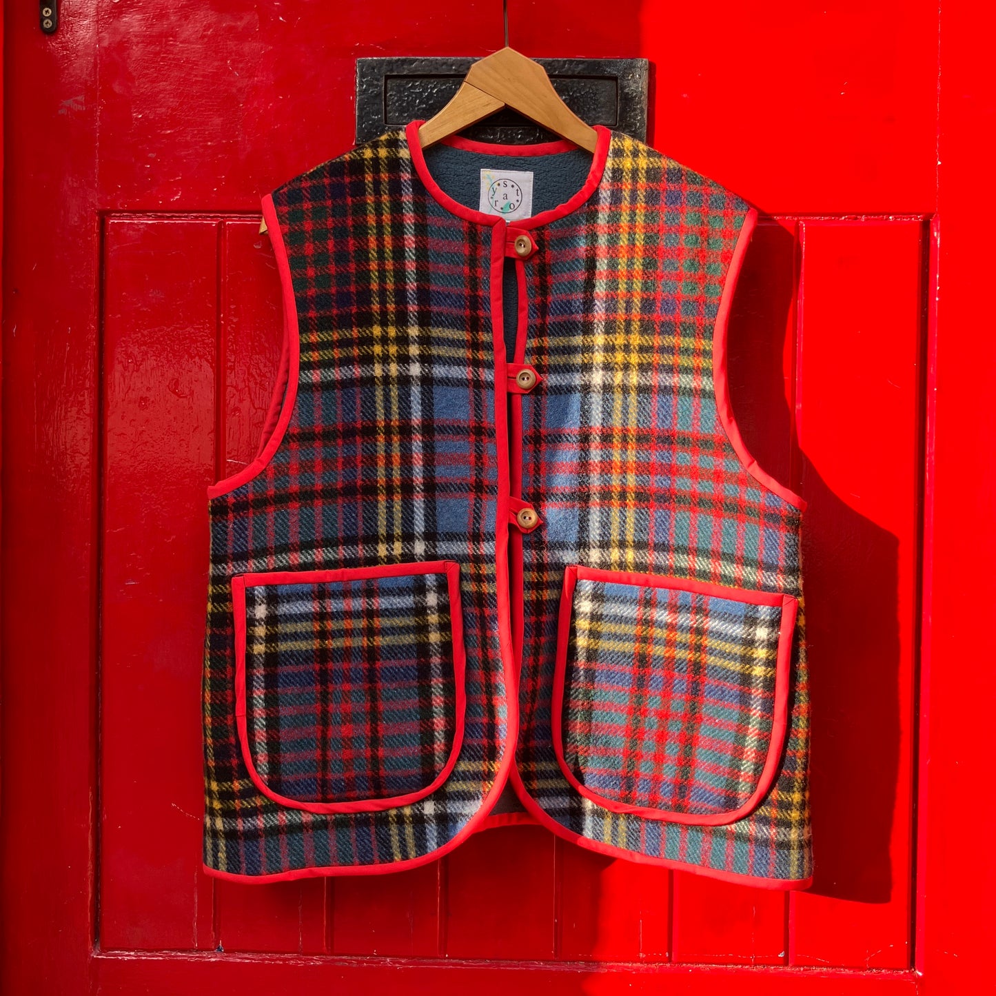 Tartan recycled blanket vest