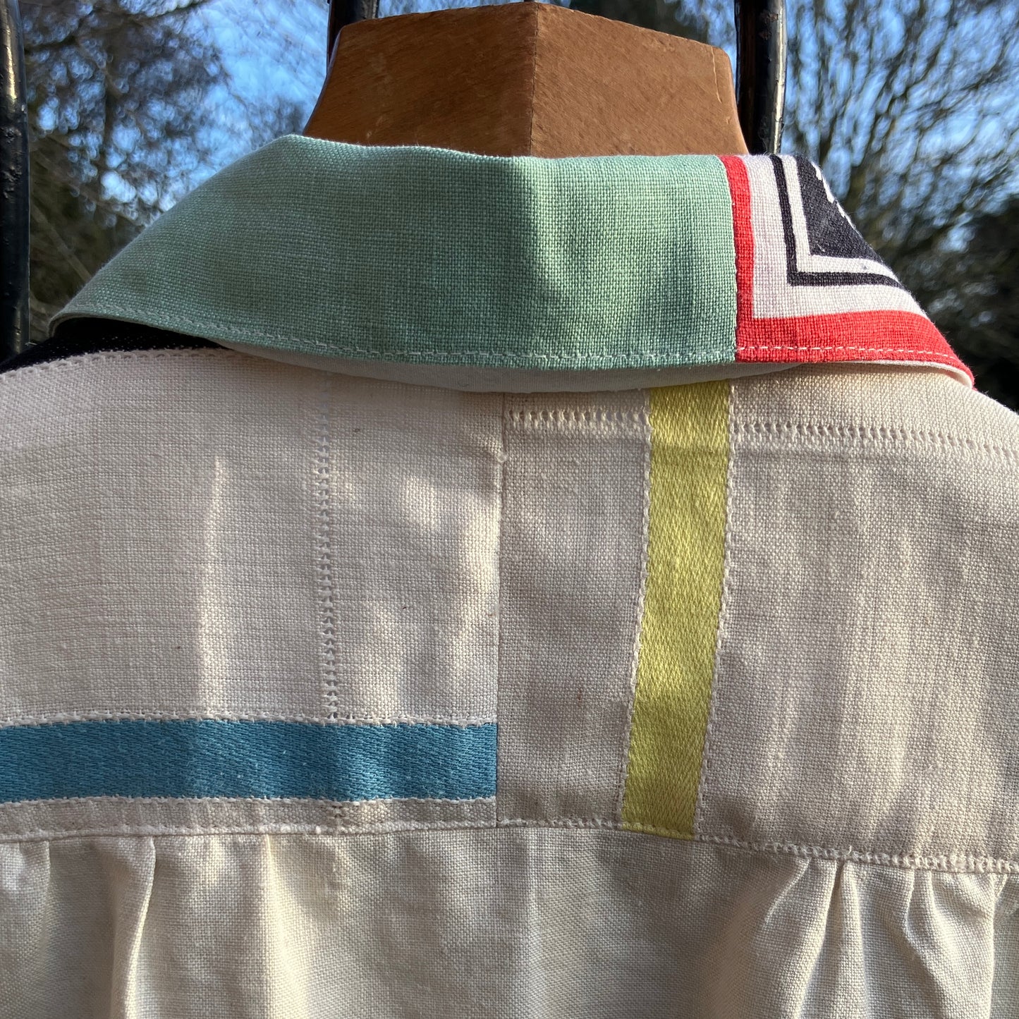 dog-themed shirt made from vintage reclaimed table linen