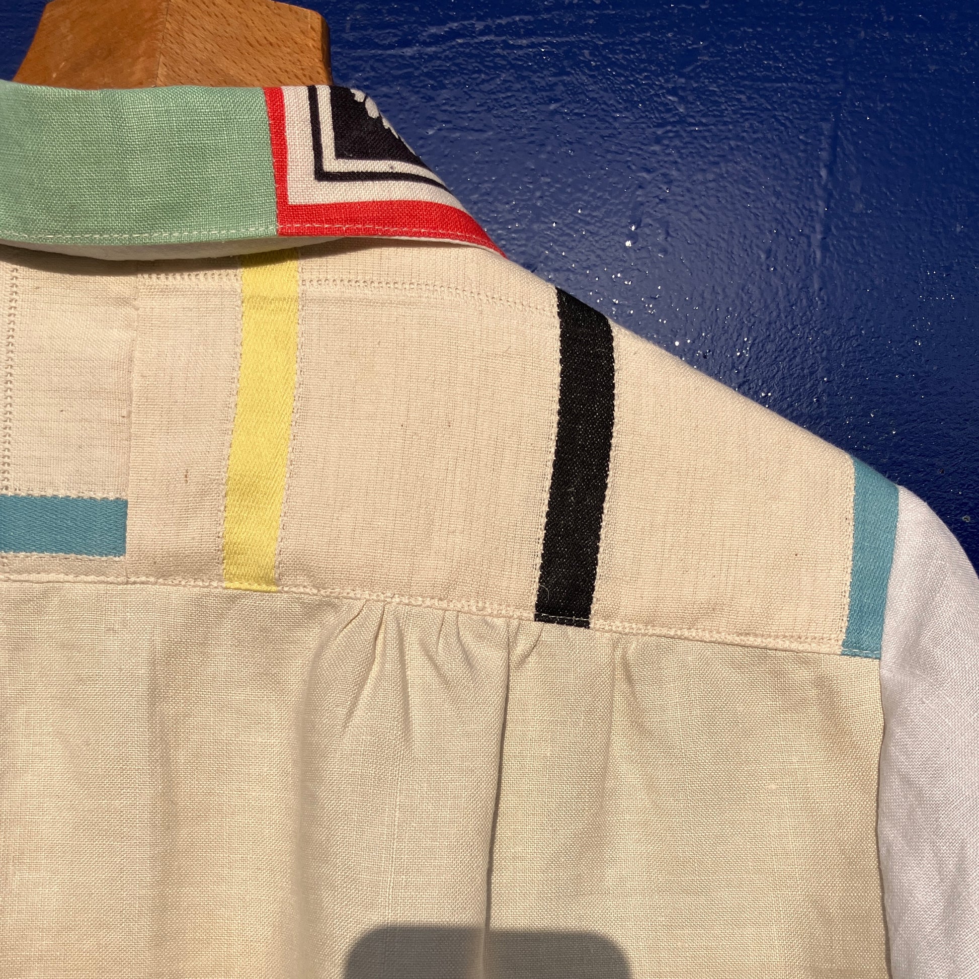 dog-themed shirt made from vintage reclaimed table linen