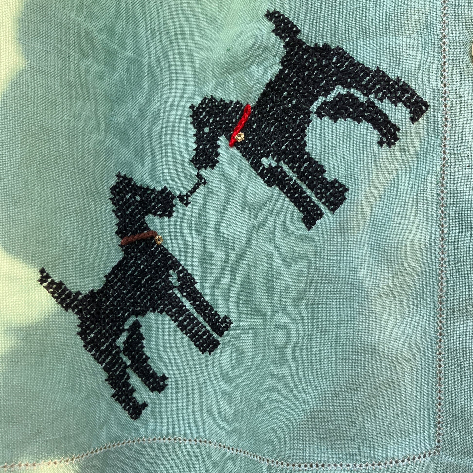 dog-themed shirt made from vintage reclaimed table linen