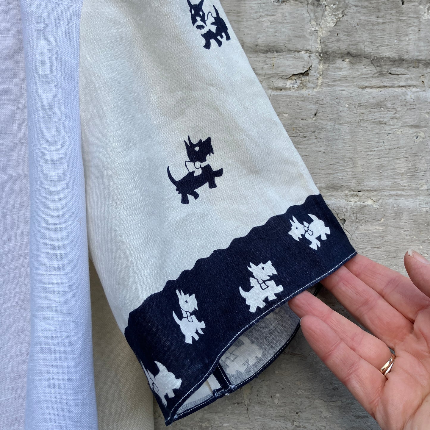 dog-themed shirt made from vintage reclaimed table linen