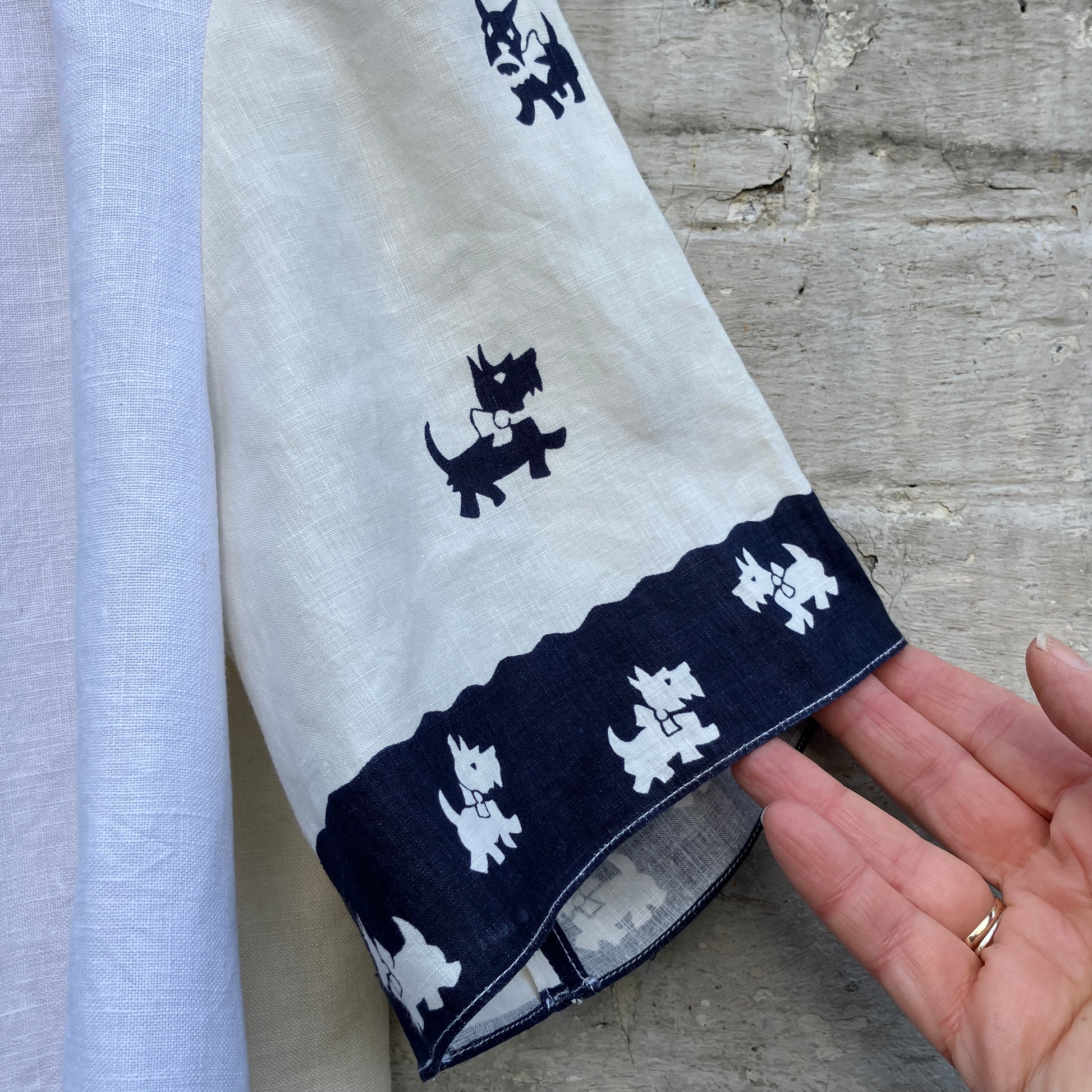 dog-themed shirt made from vintage reclaimed table linen