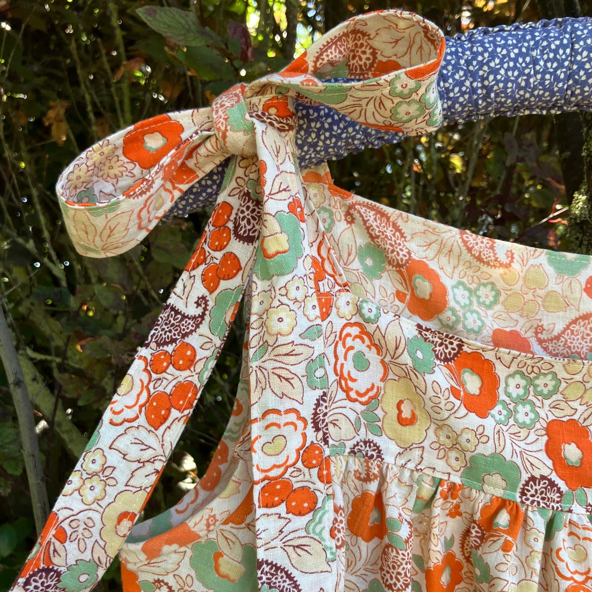 Pretty tie-shoulder top made from a beautiful found 1930s floral cotton curtain 