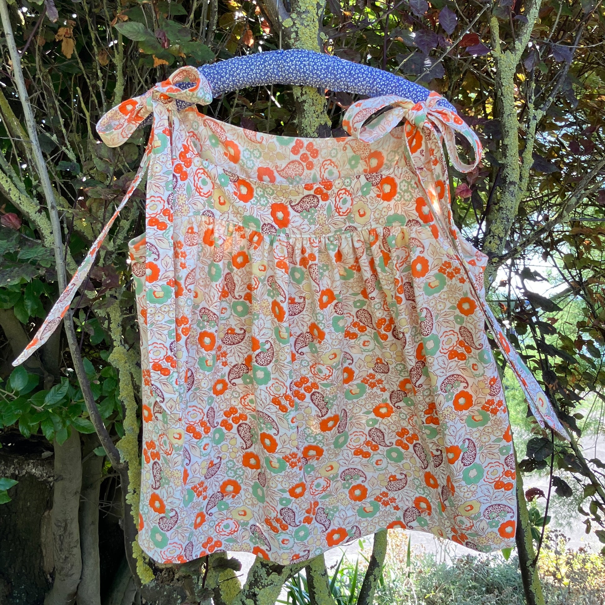 Pretty tie-shoulder top made from a beautiful found 1930s floral cotton curtain 