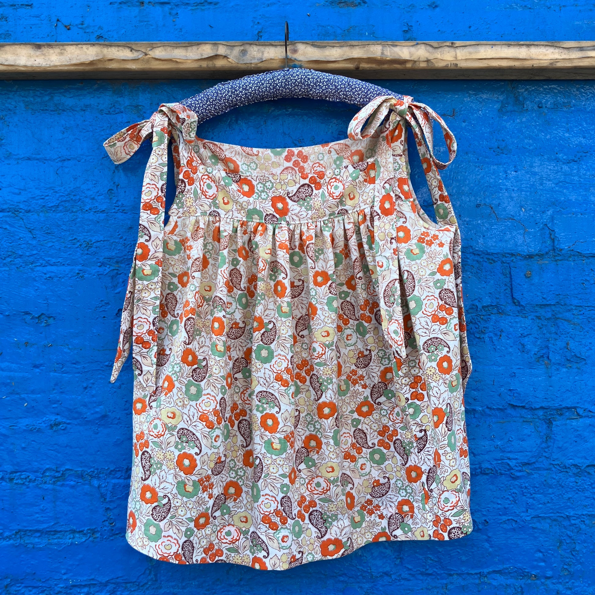 Pretty tie-shoulder top made from a beautiful found 1930s floral cotton curtain 