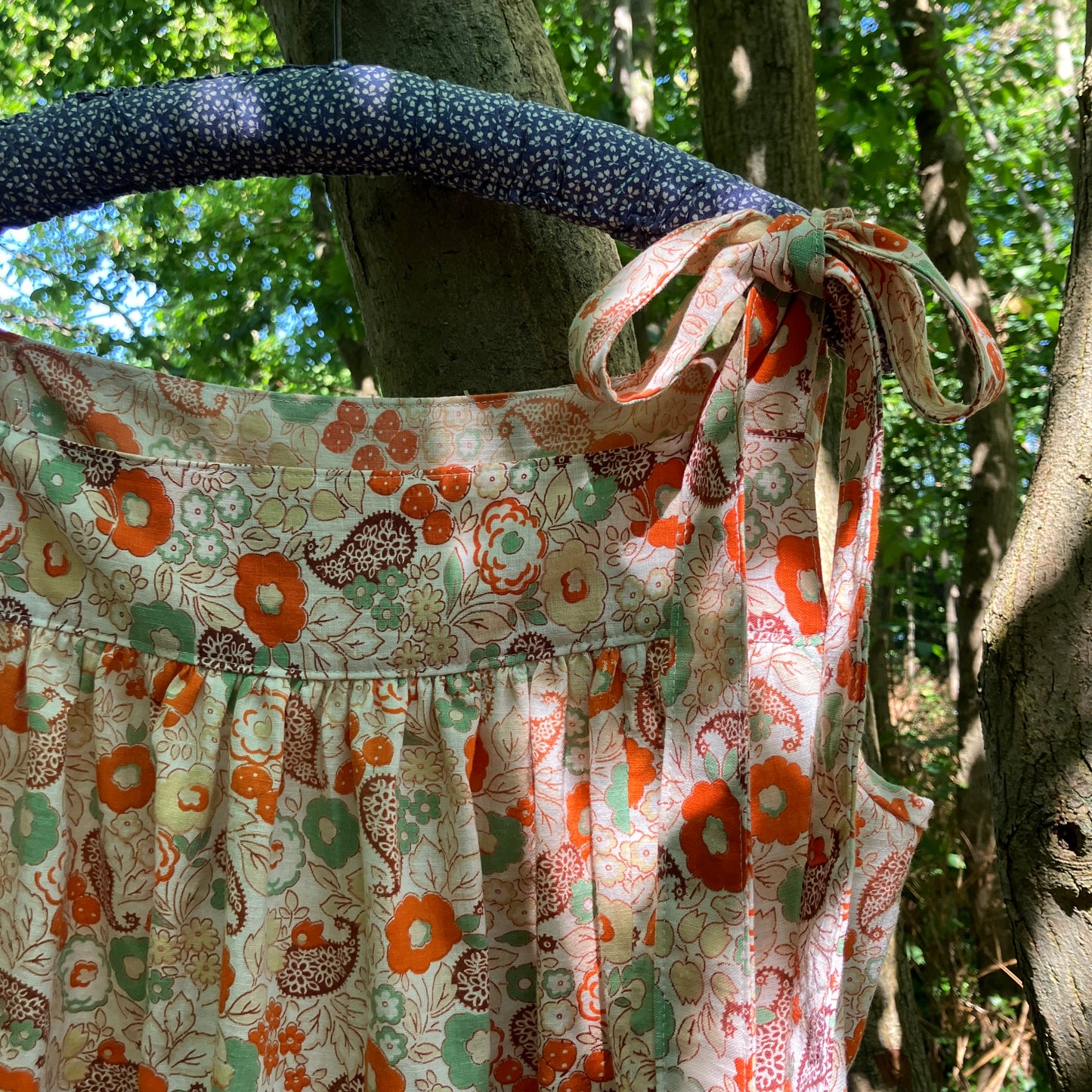 Pretty tie-shoulder top made from a beautiful found 1930s floral cotton curtain 