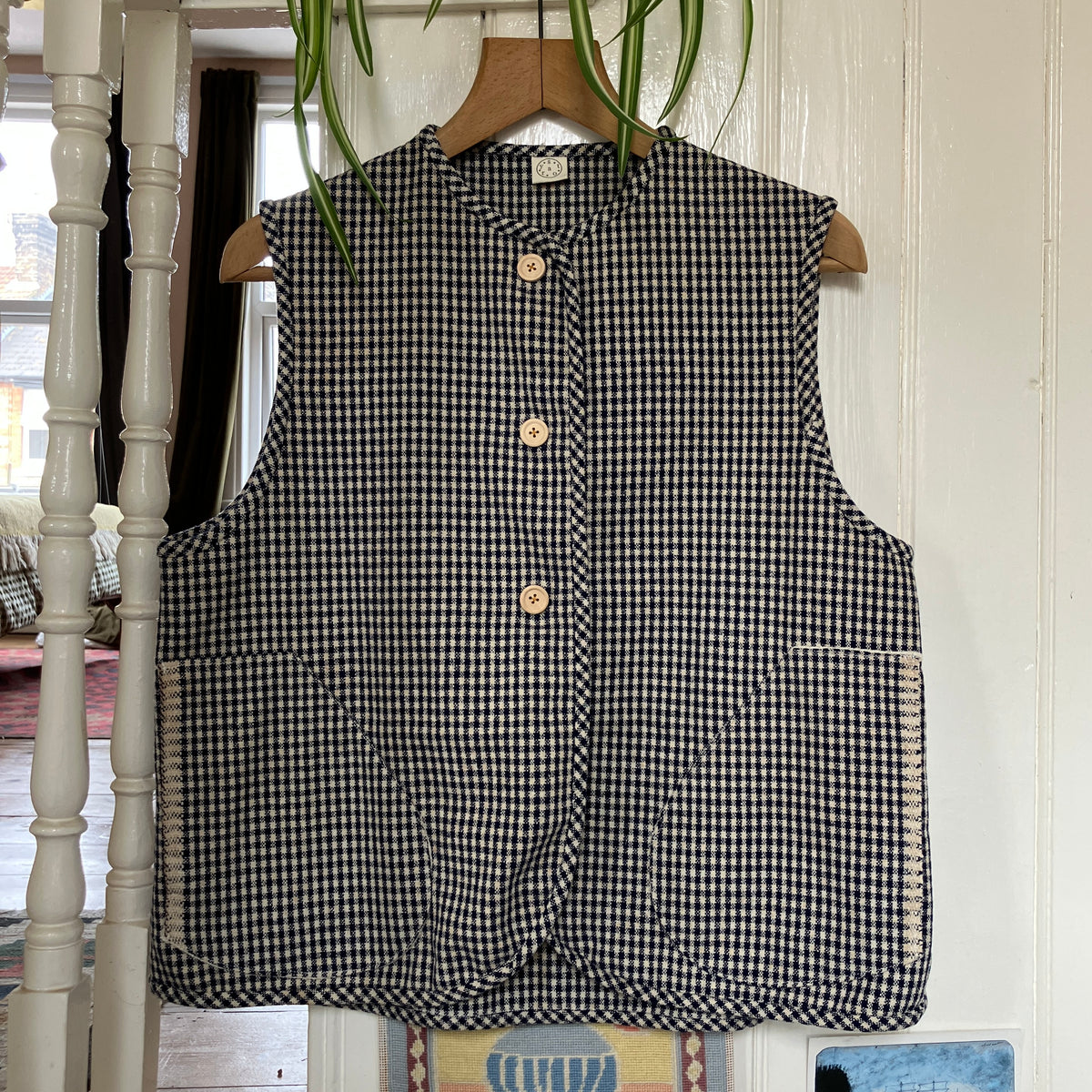 checked recycled wool vest 