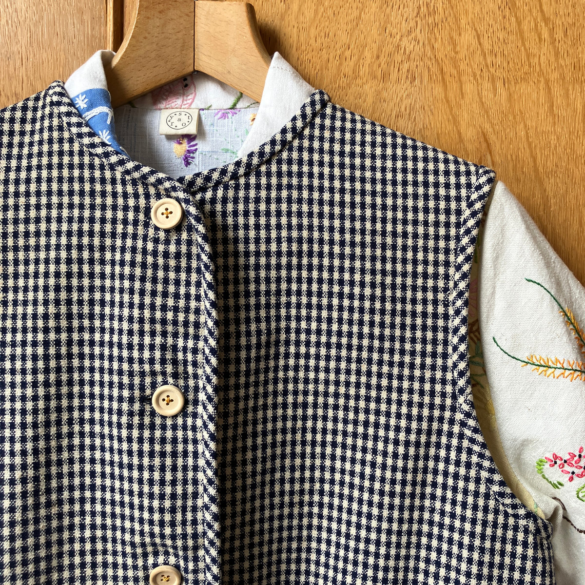 checked recycled wool vest 