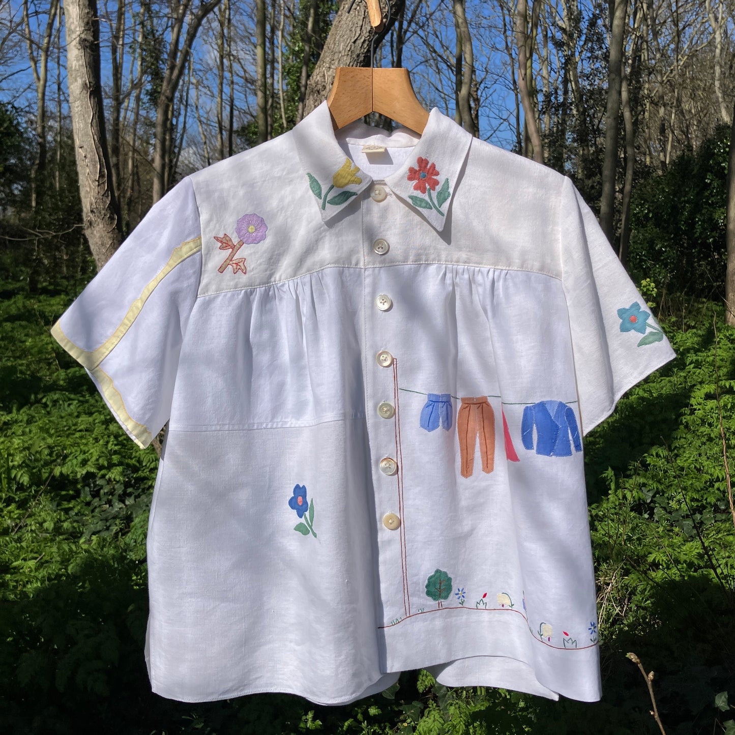 recycled linen applique shirt