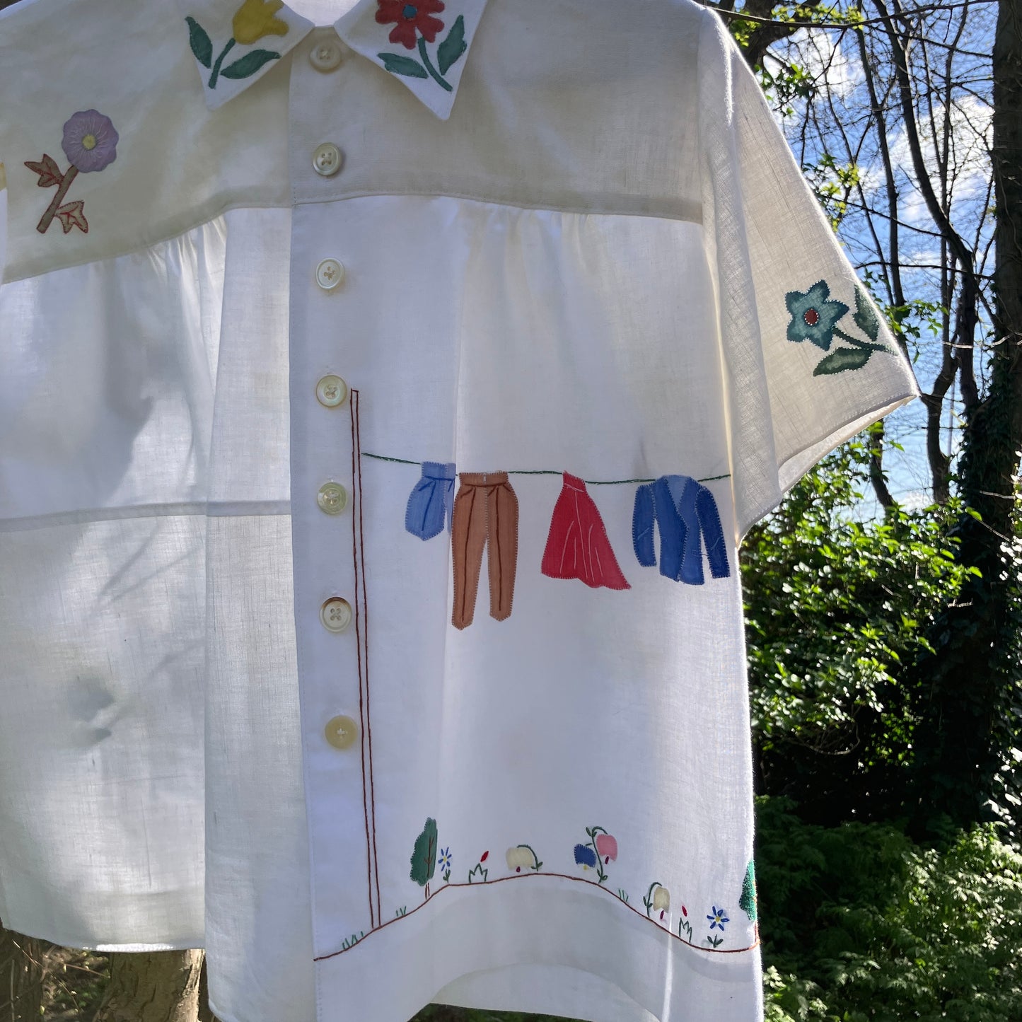 recycled linen applique shirt